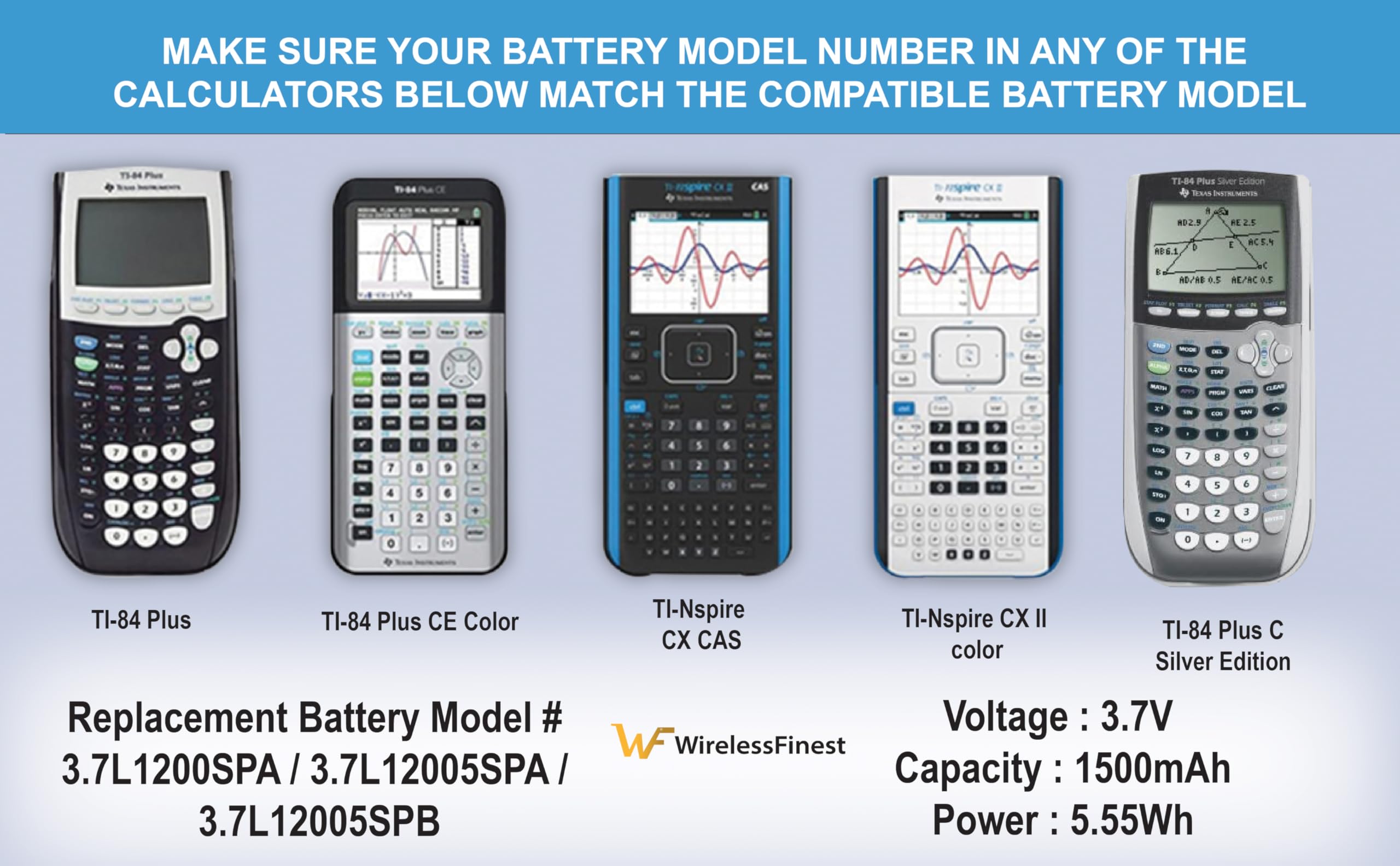 TI-84 Plus CE Battery Replacement Fit Texas Instruments TI-84 Plus CE C Graphing Calculator, TI NSpire CX/CX II/CX CAS, P11P35-11-N01 & 3.7L12005SPA Battery, Fix Dead Power Issue & Error Validating OS