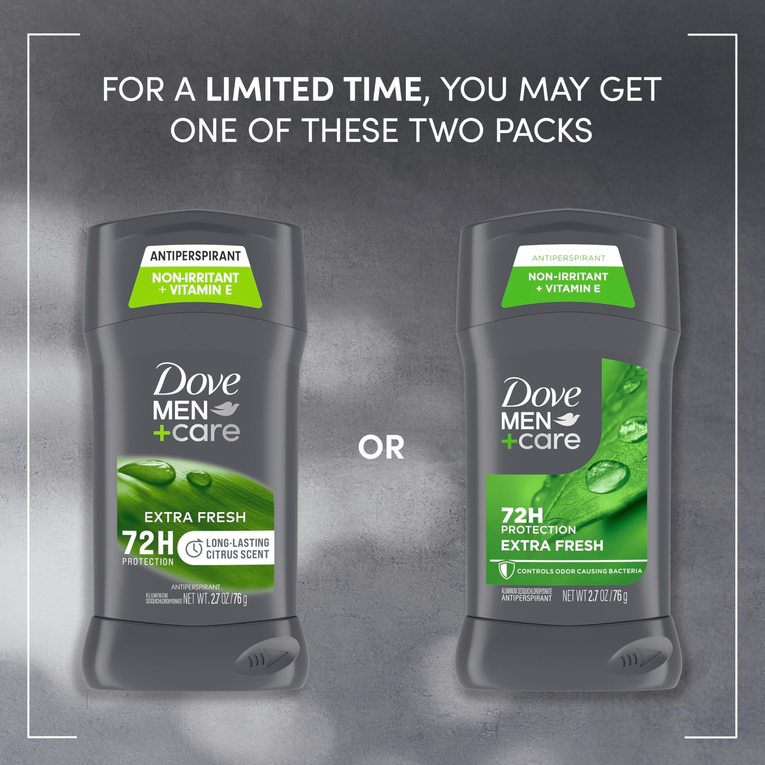 Dove Men+Care Antiperspirant Deodorant Stick for Men 4 Count Extra Fresh with 72-hour Sweat & Odor Protection with 1/4 Moisturizing Cream & Long-lasting Citrus scent 2.7 oz