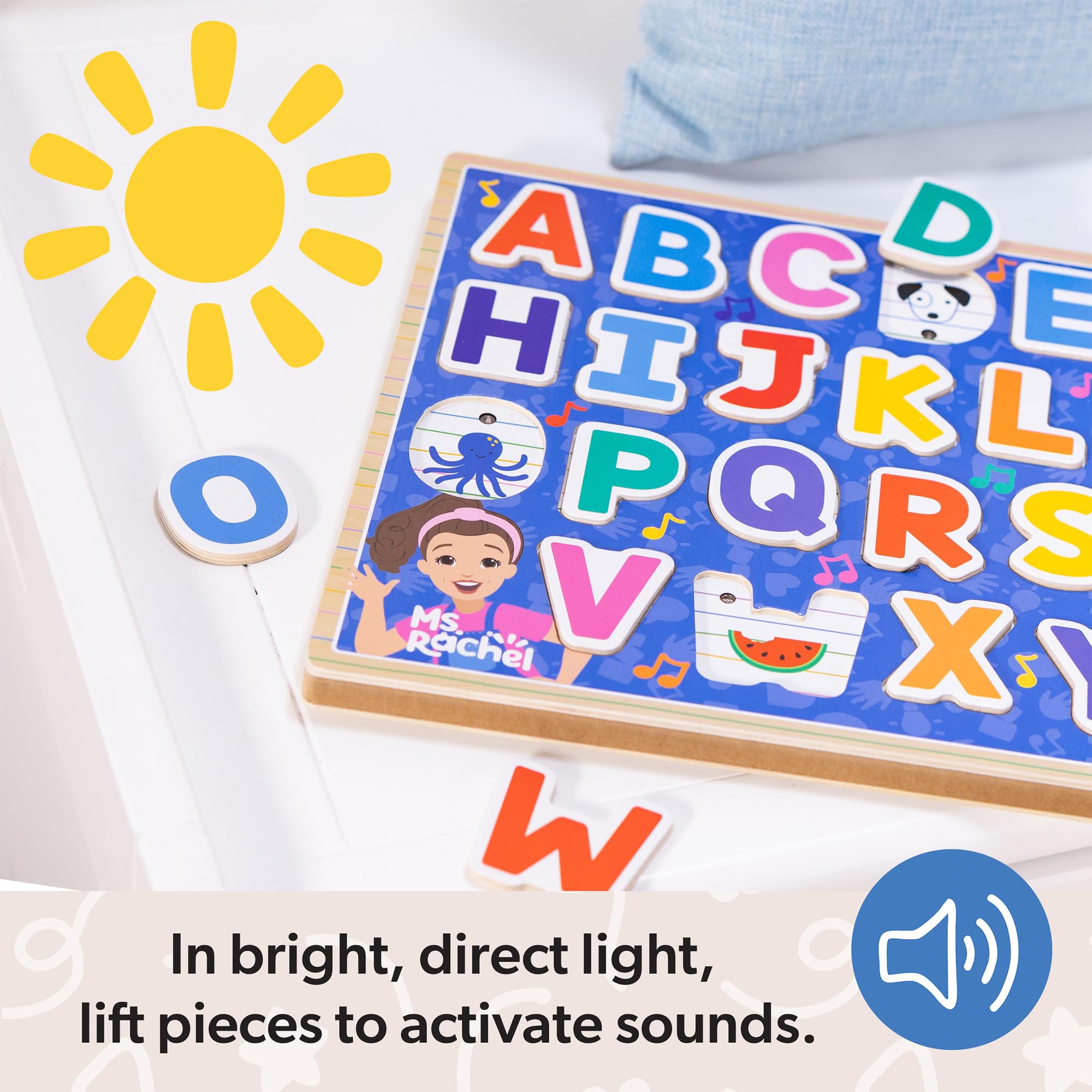 Melissa & Doug® Ms. Rachel™ Wooden Phonics Alphabet Sound Puzzle with Light-Activated Sound Effects, 24-Piece Toddler Toys for Boys and Girls Ages 2+ Years - FSC Certified