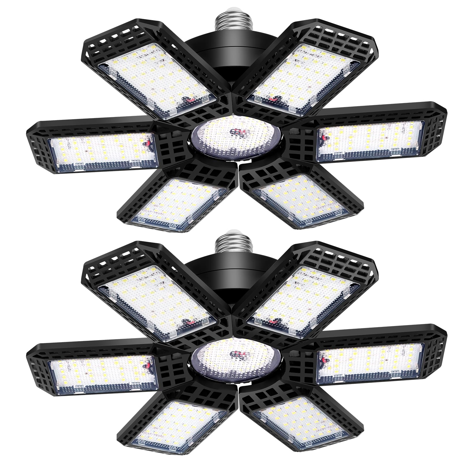 AUDLES 2er Pack Garagenleuchte, 200W 20000LM 6500K LED Hallenstrahler, Garagenbeleuchtung Deckenleuchte LED mit 6+1 verformbaren Panels, Schraubsockel E26/E27 für Lagerhalle, Werkstatt, Keller, Scheunenbeleuchtung