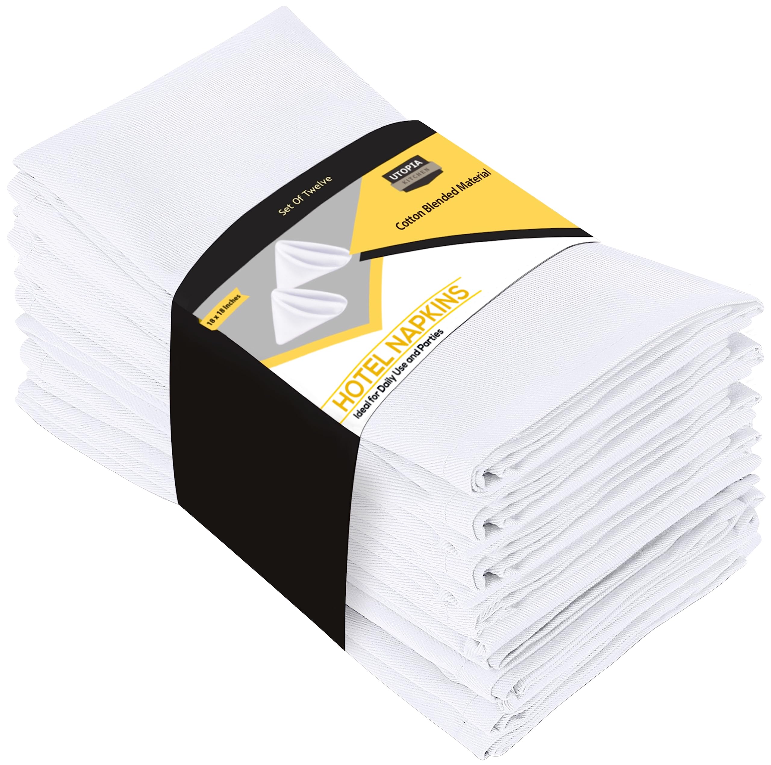 Utopia Kitchen Weiße Stoffservietten [12er-Pack, 45x45 cm] Saugfähiges Baumwollmischgewebe, waschbar und wiederverwendbar für Abendessen, Restaurant, Mittagessen, Hochzeit und Hotel