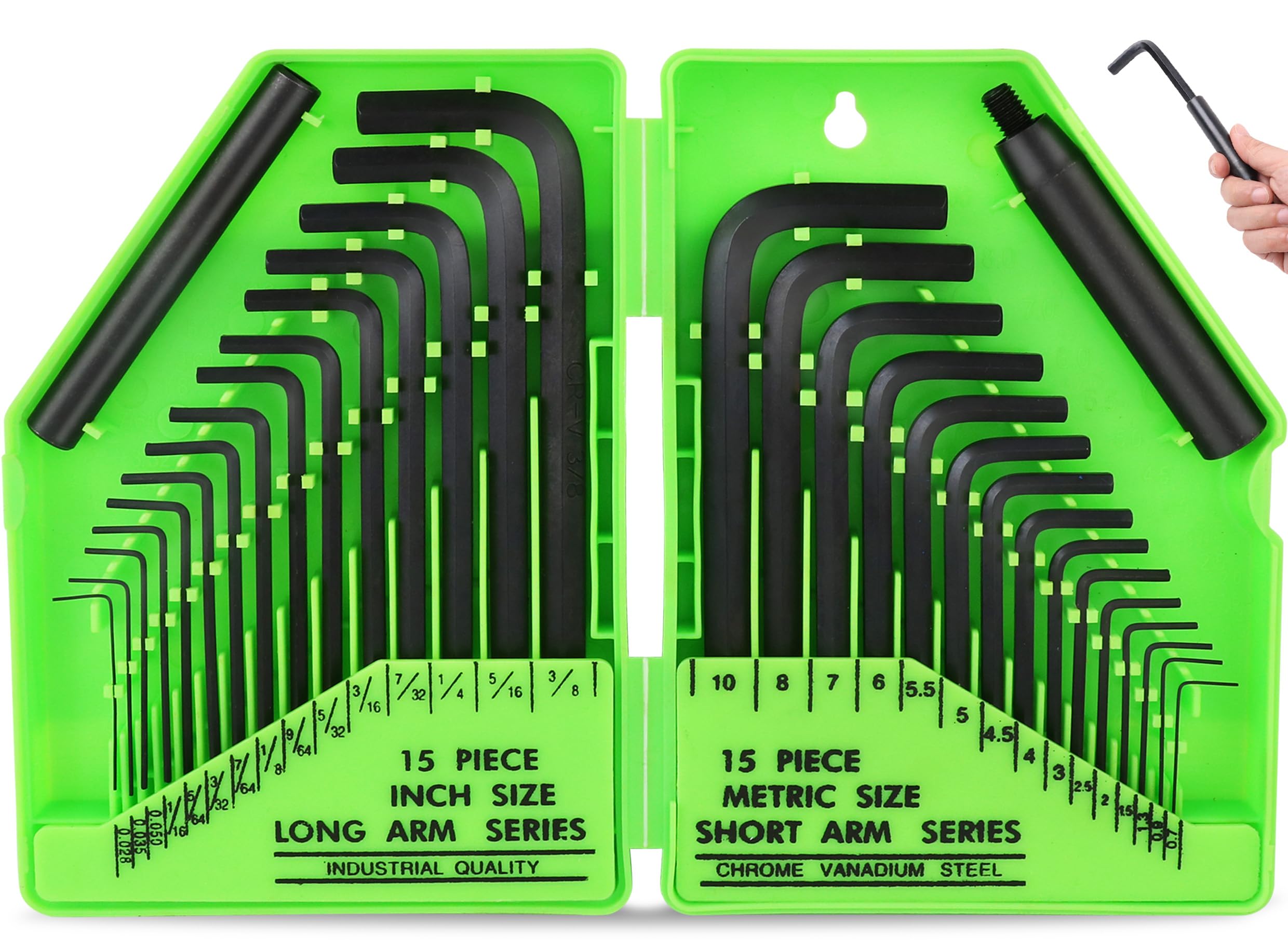 SWANLAKE 32-teiliger Inbusschlüsselsatz, Zoll/Metrisch MM (0,7 mm–10 mm) SAE (0,028"–3/8)