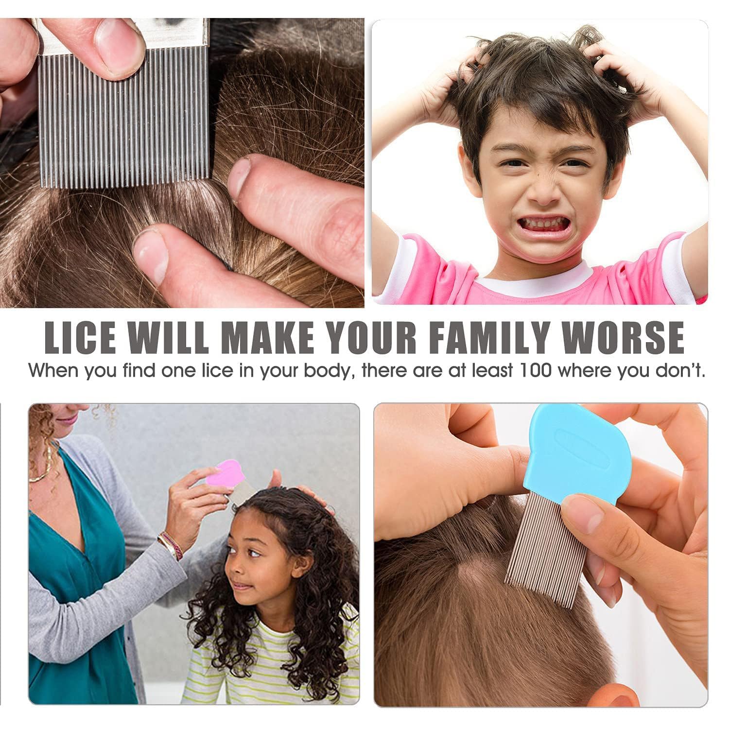 LABOTA 9 Pcs Lice Combs, Flea Combs, Hair Comb Double Sided Fine Tooth Combs, Removal Dandruff Comb with Metal Teeth, Stainless Steel Louse and Nit Comb for Head Lice Treatment