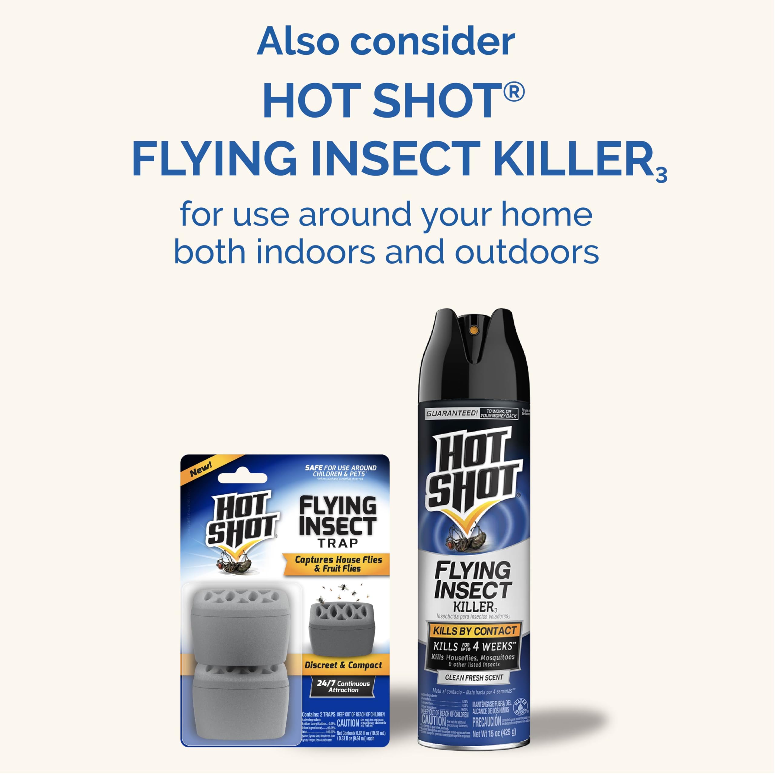 Hot Shot Flying Insect Trap, Discreet, Trap Attracts and Captures House Flies and Fruit Flies, 24/7 Continuous Attraction, No Plug-in Or Electricity Needed, 6 Count