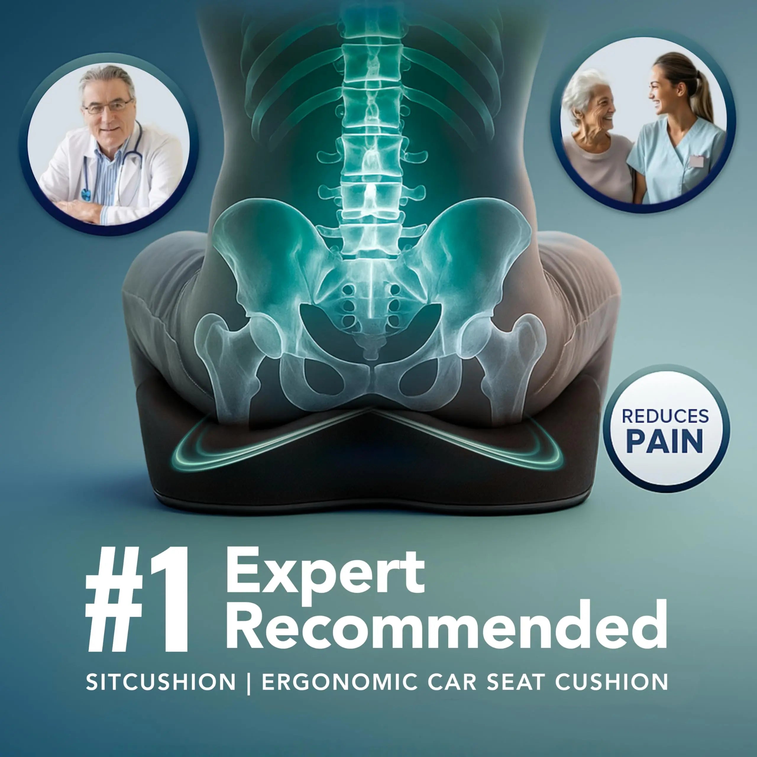 SitCushion Car Seat Cushion for Driving — Orthopedic Memory Foam Car Seat Pad for Sciatica, Tailbone, and Back Pain Relief for Long Drives. Bonus: with Extra Non-Slip/Washable Cover(Black)