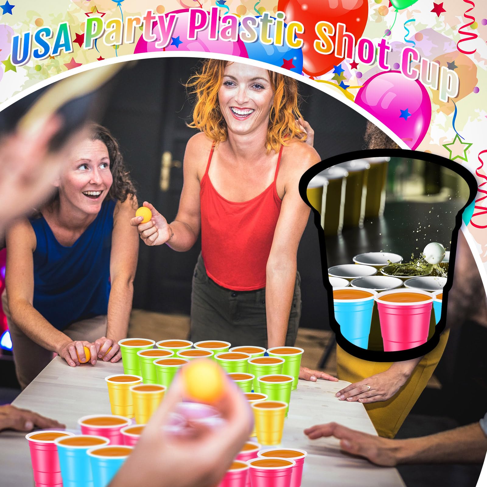 Roshtia 100 Pack 2 oz Plastic Shot Cups, Mini Disposable Shot Glasses 2 oz Party Cups for Wedding Halloween Thanksgiving Party, Beer Taste Serving, Snacks(Multi Colors)