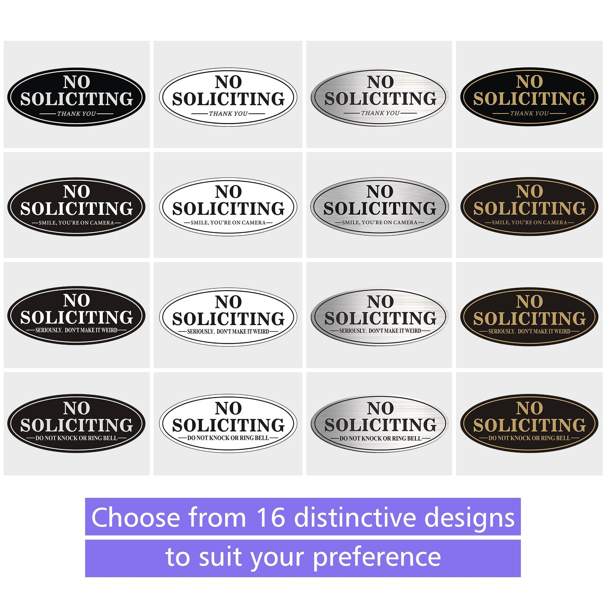 No Soliciting Sign, 2 Pack Self-Adhesive Aluminum Metal No Solitation Do Not Knock or Ring Bell Sign, 7.0 x 3.0 inches Fade Resistang Signs for Office and Home (Brushed Nickel/Black)