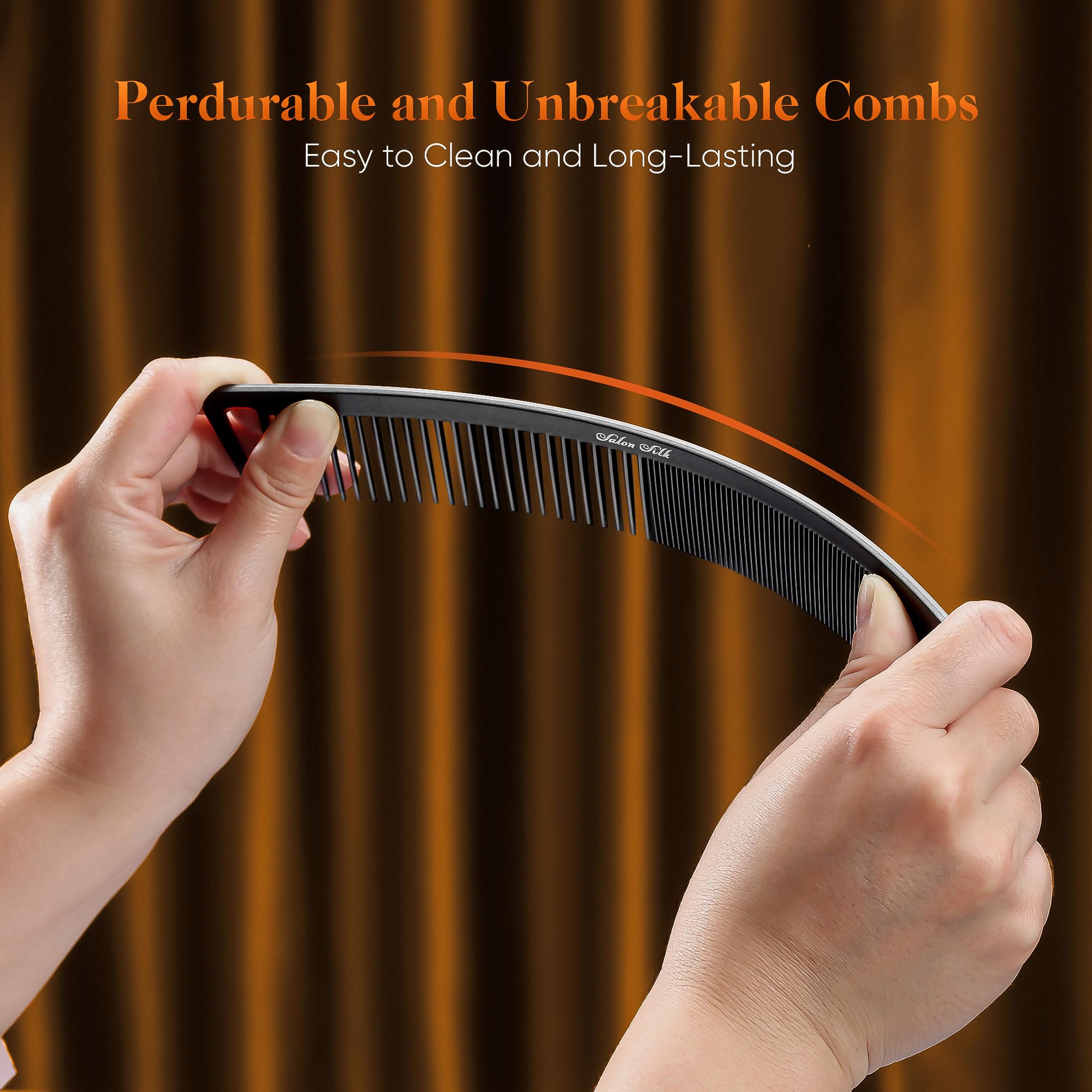 SALONSILK 4PCS Professional Comb Set, Wide Tooth Rat Tail Fine Tooth Hair Combs, Braiding Cutting Barber Styling Curly Parting Set for Men and Women