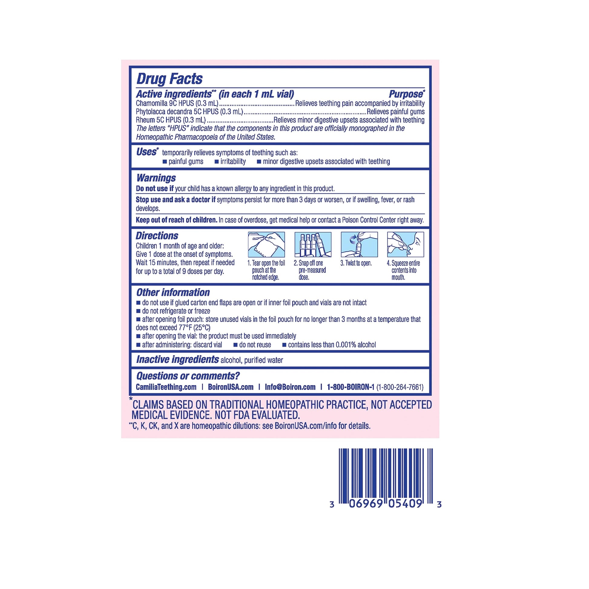 Boiron Camilia Teething Drops for Daytime and Nighttime Relief of Painful or Swollen Gums and Irritability in Babies - 30 Count