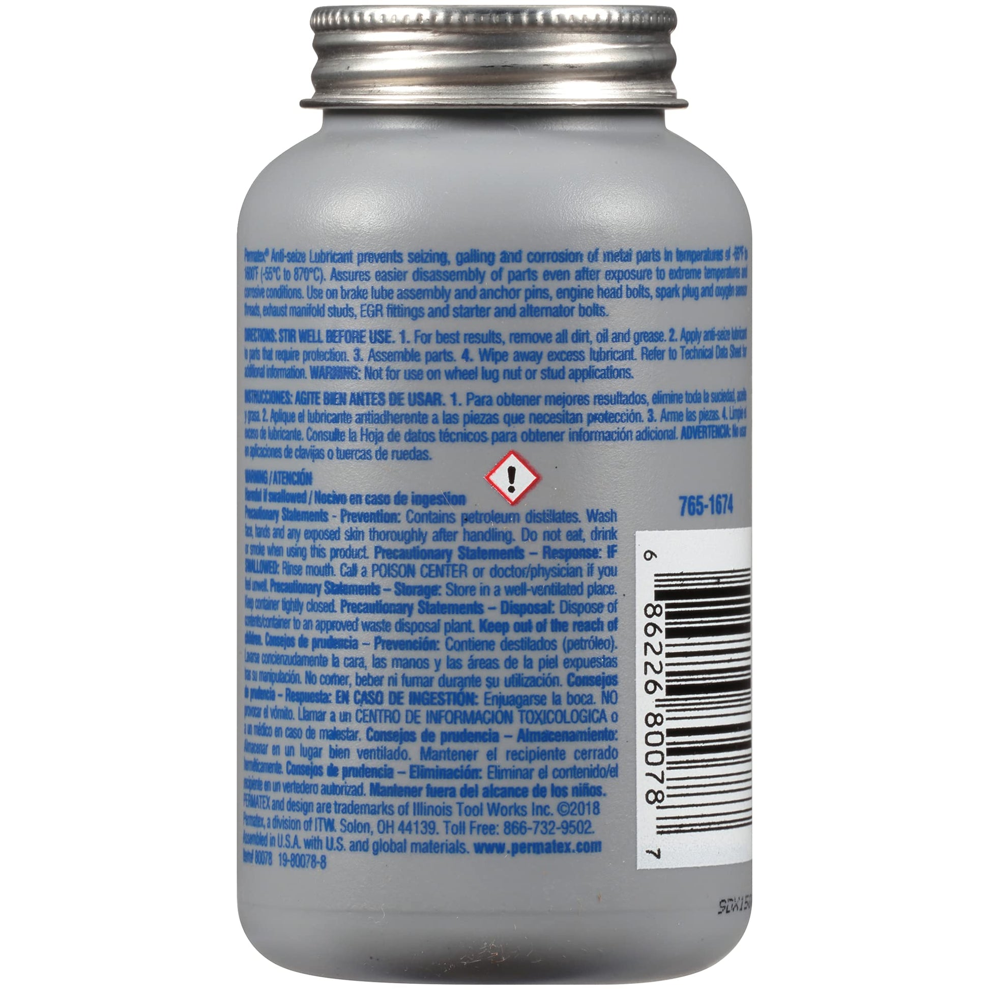 Permatex 80078 Anti-Seize Lubricant With Brush Top Bottle Prevents Galling, Corrosion, Seizing, Refined Blend Aluminum, Copper, And Graphite Lubricants For Spark Plugs 8 oz