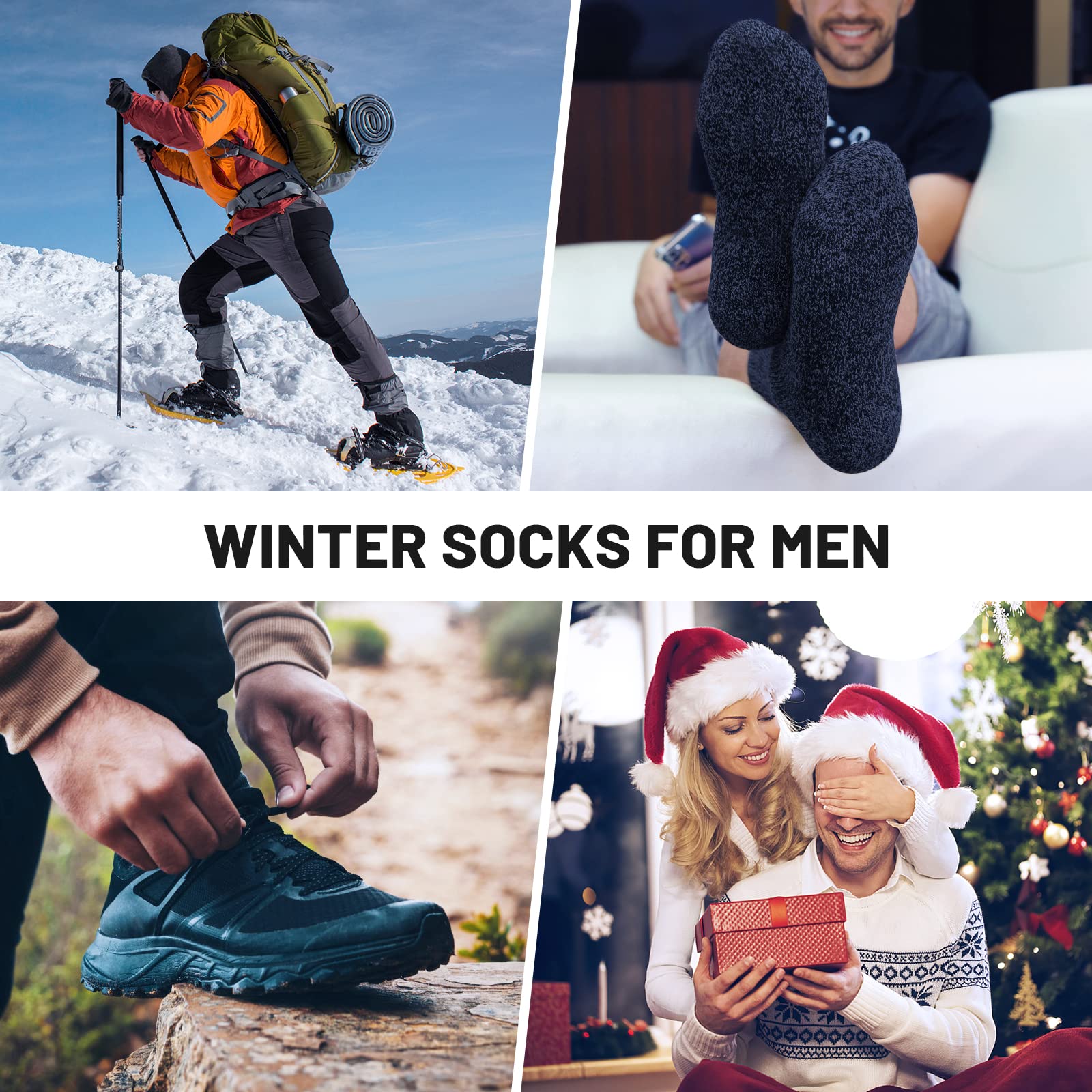SIMIYA 5 Pairs Merino Wool Socks for Men, Thick Winter Wool Hiking Socks, Warm Breathable Crew Mens Socks（Fit USA Size 7-13