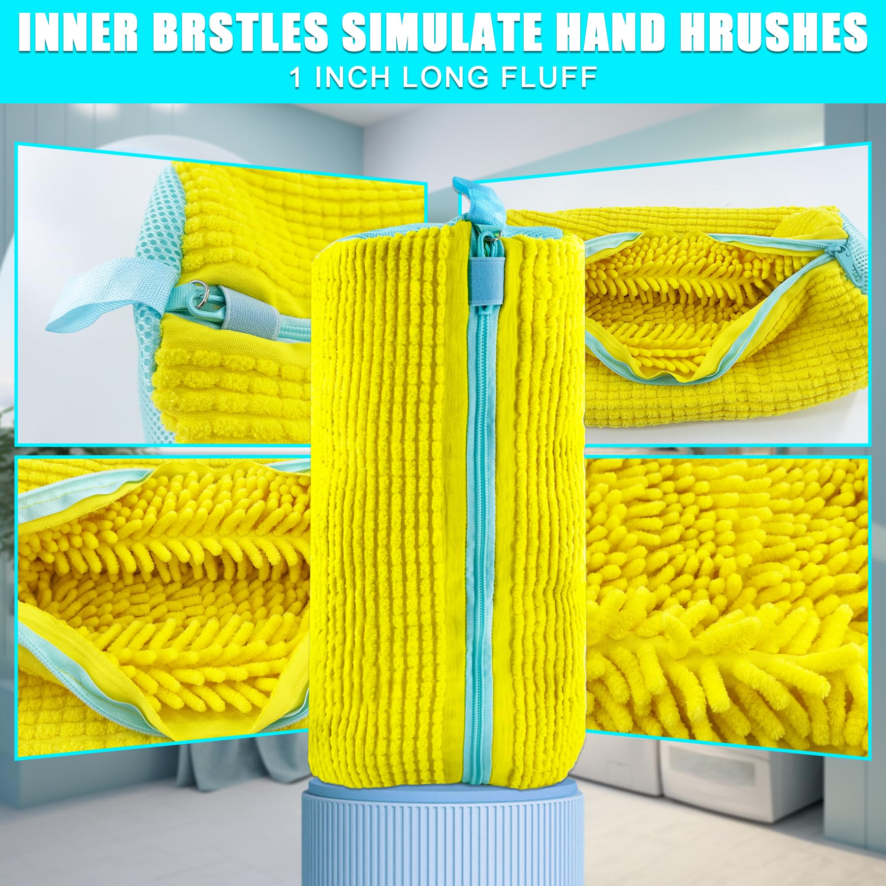 CNEYSID XXL Shoe Washing Machine Bag - 2-Pack Reusable Shoes Cleaning Bags, 360° Deep Clean for Tennis Shoes, Sneakers and Slippers, Includes 2 Shoe Storage Dust Bags (Yellow)