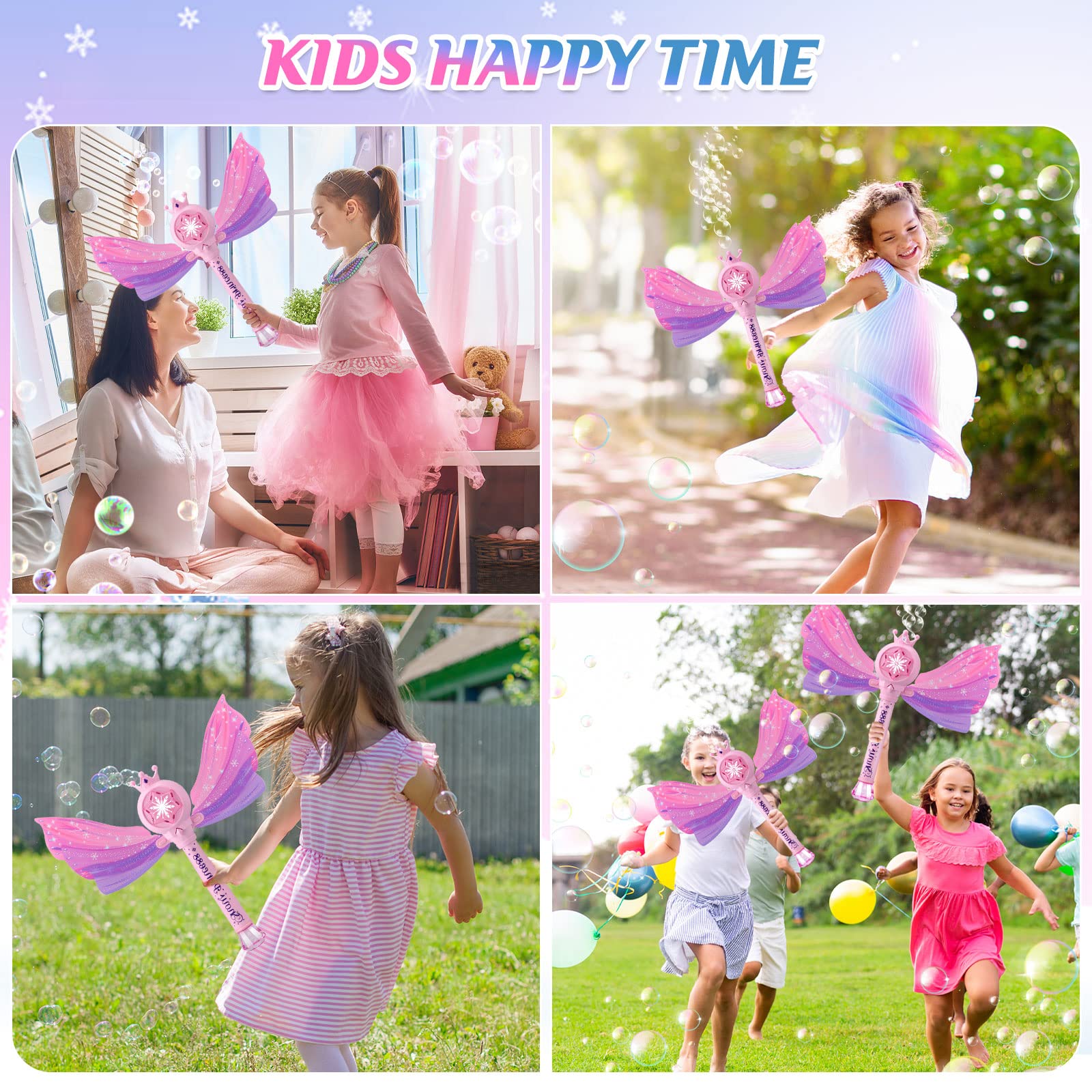 Britik Bubble Wands for Kids Girls - LED Light & Music Bubble Machine: 3 AA Batteries & 2 Bubble Solutions, Outdoor Party Birthday Toys for Toddlers, Gift for 3 4 5 6 7 8 Year Old Girls