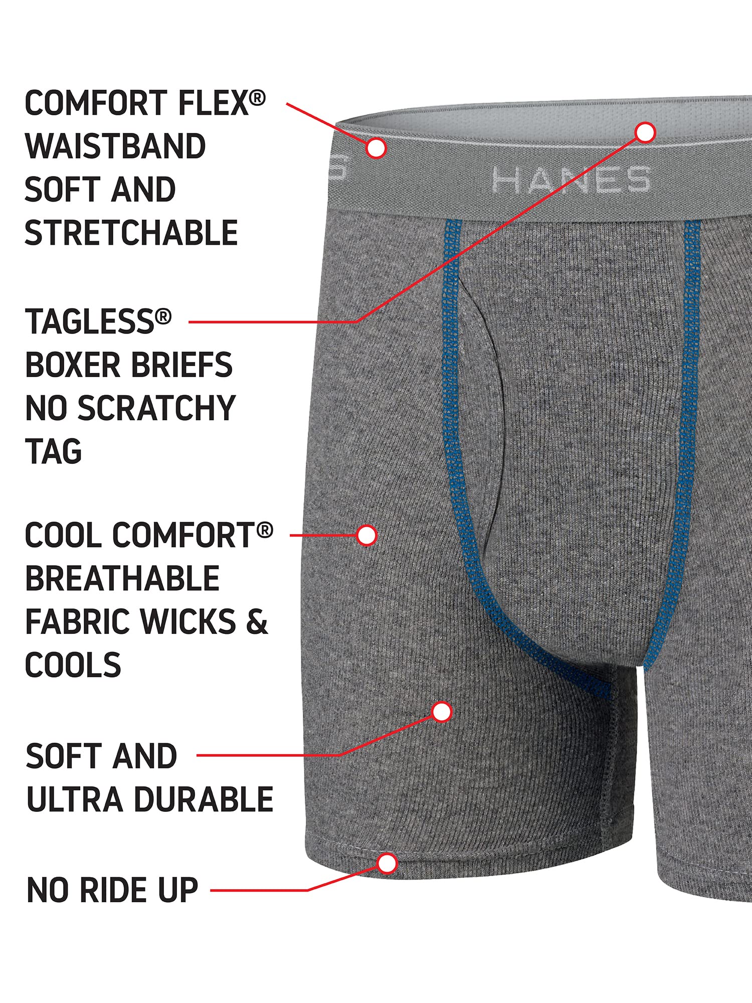 Hanes Boys' and Toddler Underwear, Comfort Flex and ComfortSoft Boxer Briefs, Multiple Packs Available, Grey/Blue/Black/Red-10, Small