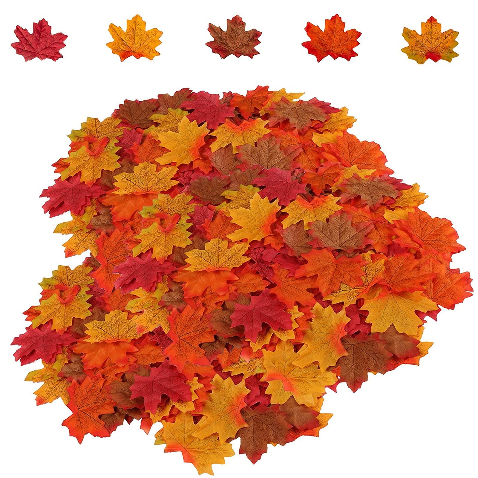 HENMI 500PCS Künstliche Ahornblätter, 5 verschiedene gemischte gefälschte Herbst-Ahornblätter, lebensecht aussehende Seiden-Herbstblätter-Girlande für Halloween-Herbstdekor, Party, Festival, Thanksgiving-Tischdekorationen...