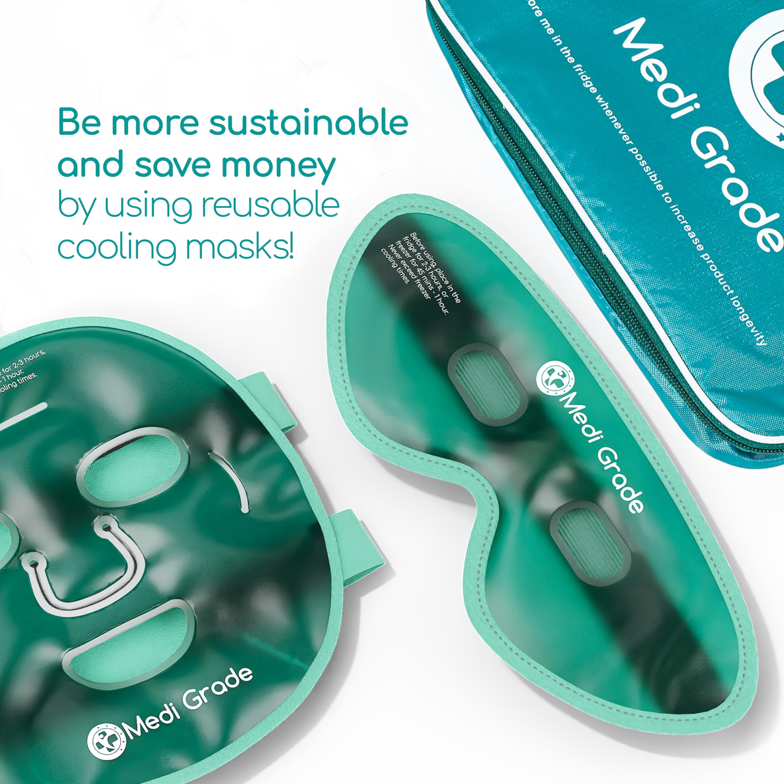Medi Grade Cooling Ice Face Mask and Cooling Eye Mask for Puffy Eyes & Migraine Relief - Self Care Face Ice Pack with ChillGel Face Ice Mask Technology - Cooling Face Mask, Eye Pads and Bag