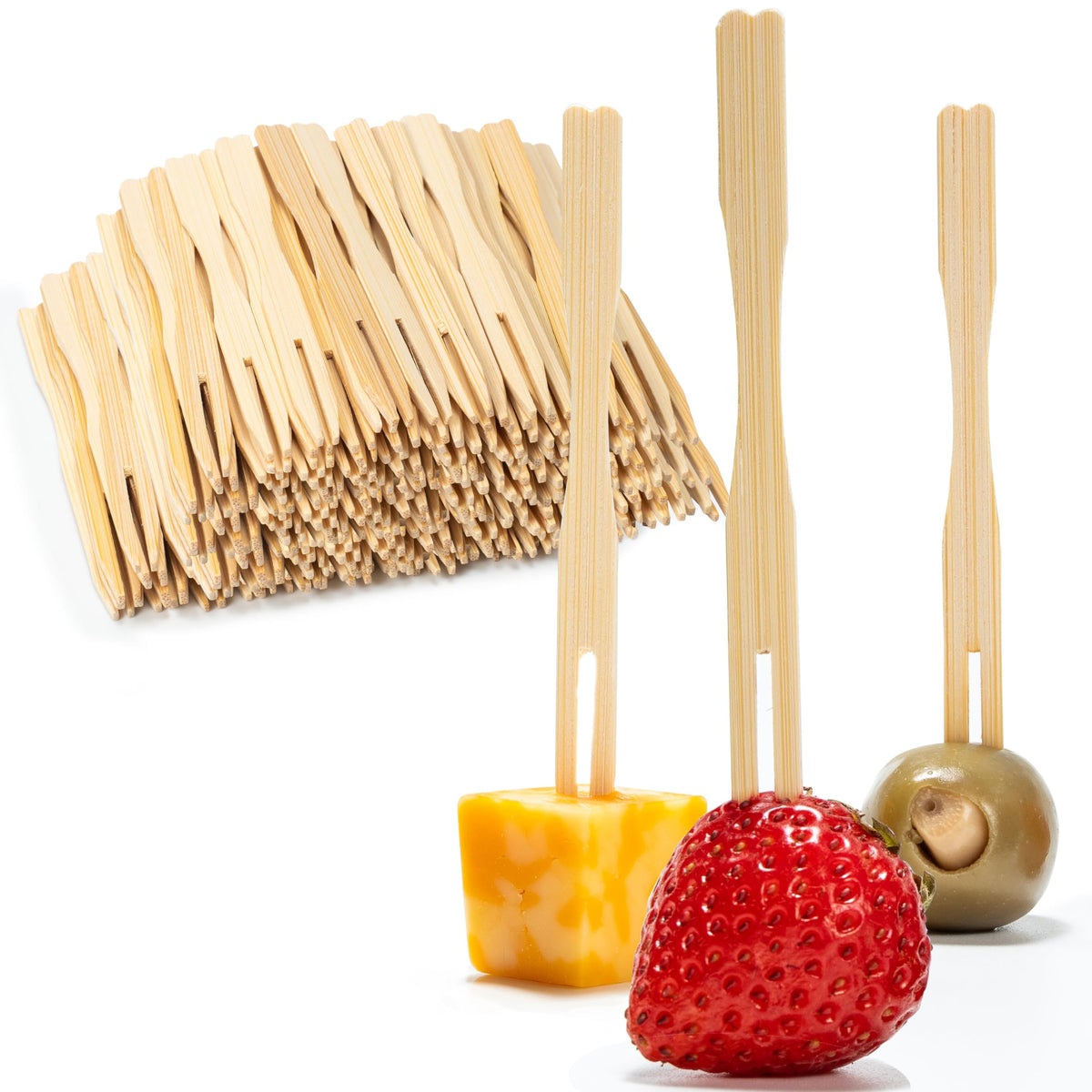 200 Bambus Vorspeisengabeln, 3,5 Zoll Einweg-Bambusgabeln für Charcuterie, Mini-Gabeln für Vorspeisen, Cocktailgabeln für Hochzeiten, kleine Vorspeisenpicker