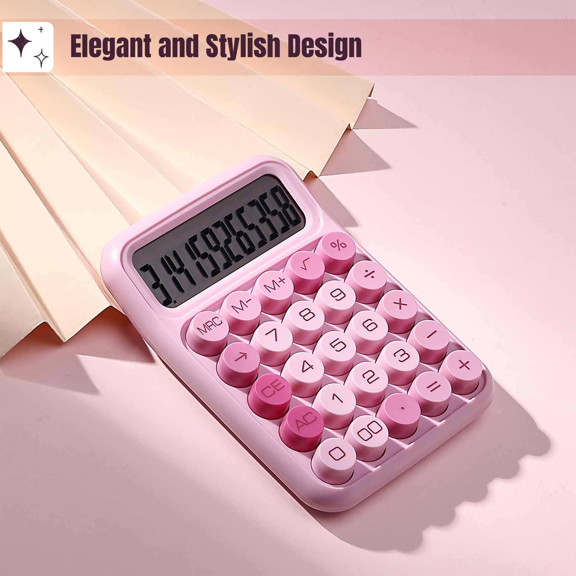 Mr. Pen Mechanical Switch Calculator - 12 Digit Large LCD Display, Pink with Big Buttons, Back to School Supplies