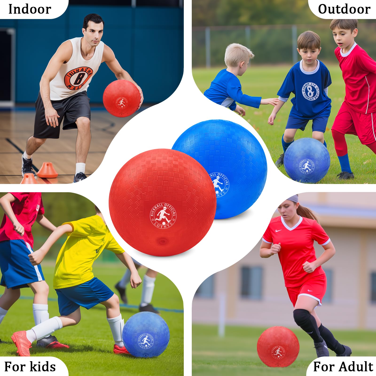 LOYNYE 10 Inch Dodgeball Balls Playground Ball Kickball, Dodge Balls for Kids, Kickballs Handball for Indoor Outdoor Games Four Square Balls, Includes Pump