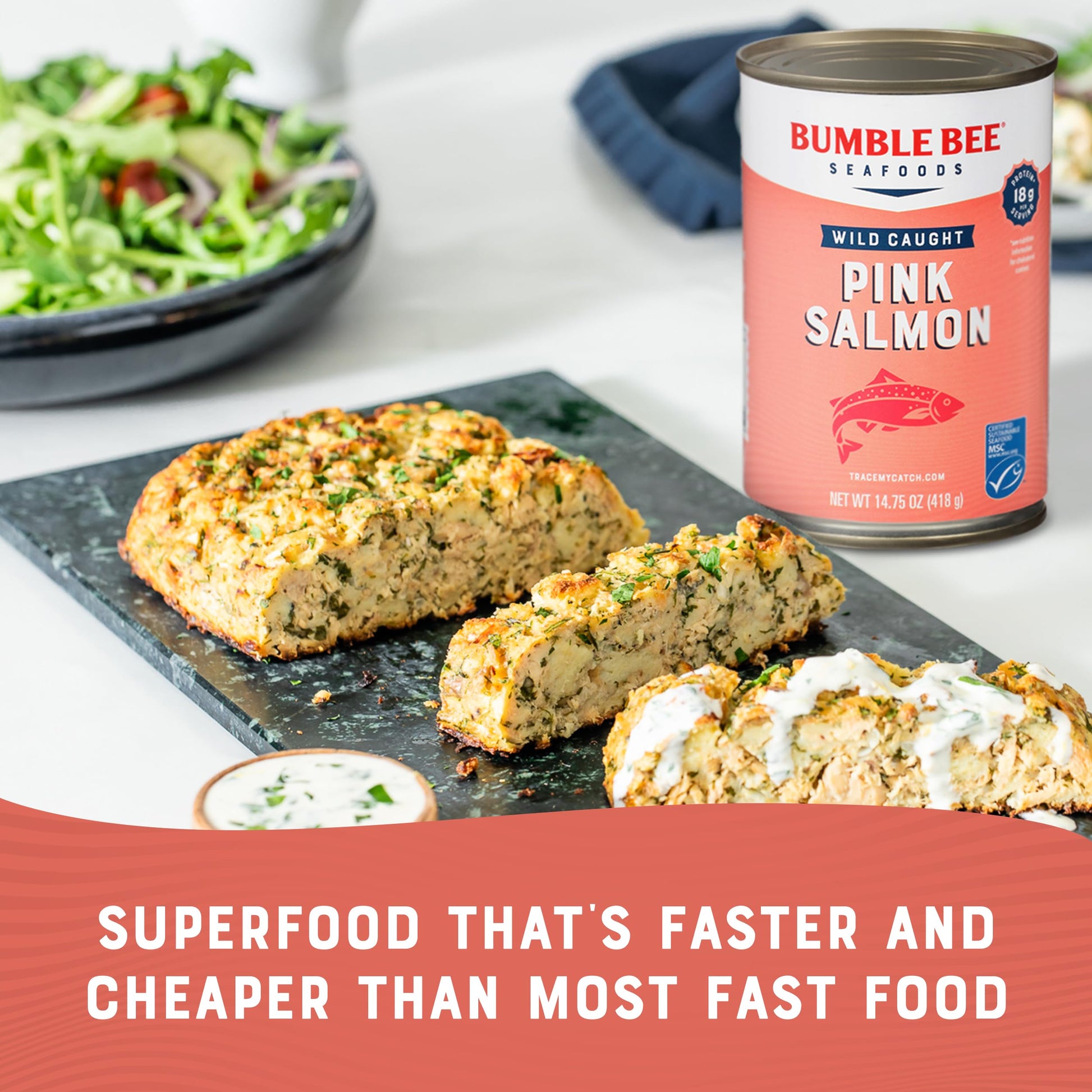 Bumble Bee Canned Pink Salmon, 14.75 oz Can - Premium Wild Caught Salmon with Skin & Bones - 18g Protein per Serving - MSC Certified Sustainable Seafood, Non-GMO, Gluten Free, Kosher