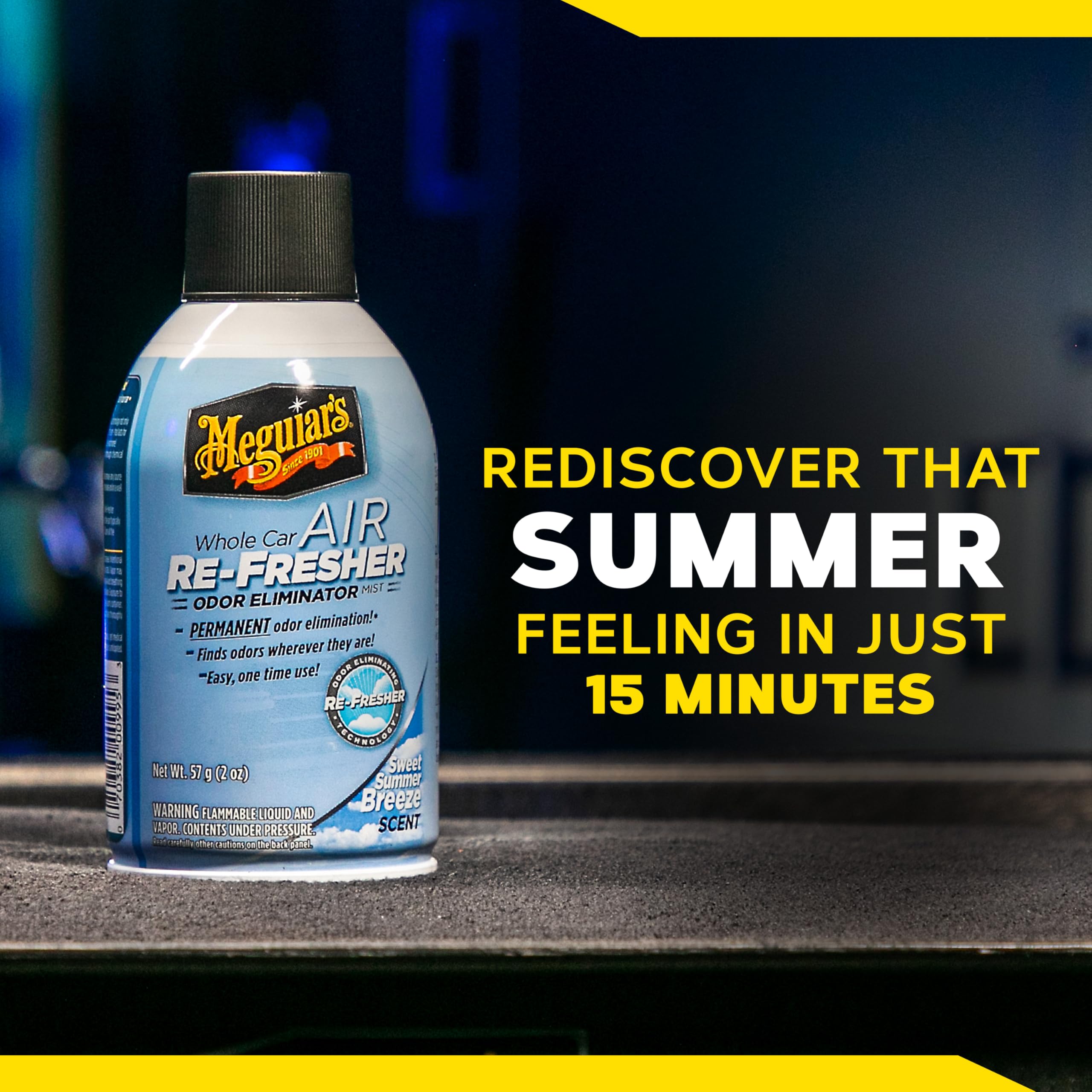 Meguiar's G16602 Meguiar's Whole Car Air Refresher, Odor Eliminator Spray Eliminates Strong Vehicle Smells Throughout Your Interior, Summer Scent, 2 Oz Aerosol Canister