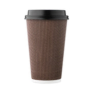 [85 SET]Harvest Pack 16 oz Coffee Cups, Disposable Insulated Ripple Coffee Cups, Double-Walled To go Cups with Lids, Brown Geometric, Drinking Paper Cups for Tea Hot Chocolate Drinks