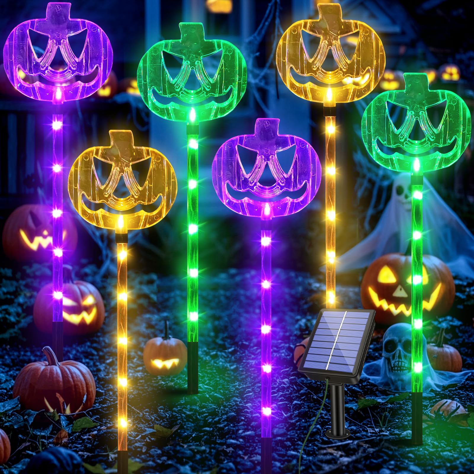 Meteds 6er-Pack Solar-Kürbis-Laternen für Halloween-Dekorationen im Außenbereich, wasserdichte Solar-Halloween-Kürbis-Wegeleuchten für Garten, Hof, Terrasse, Veranda, Grab