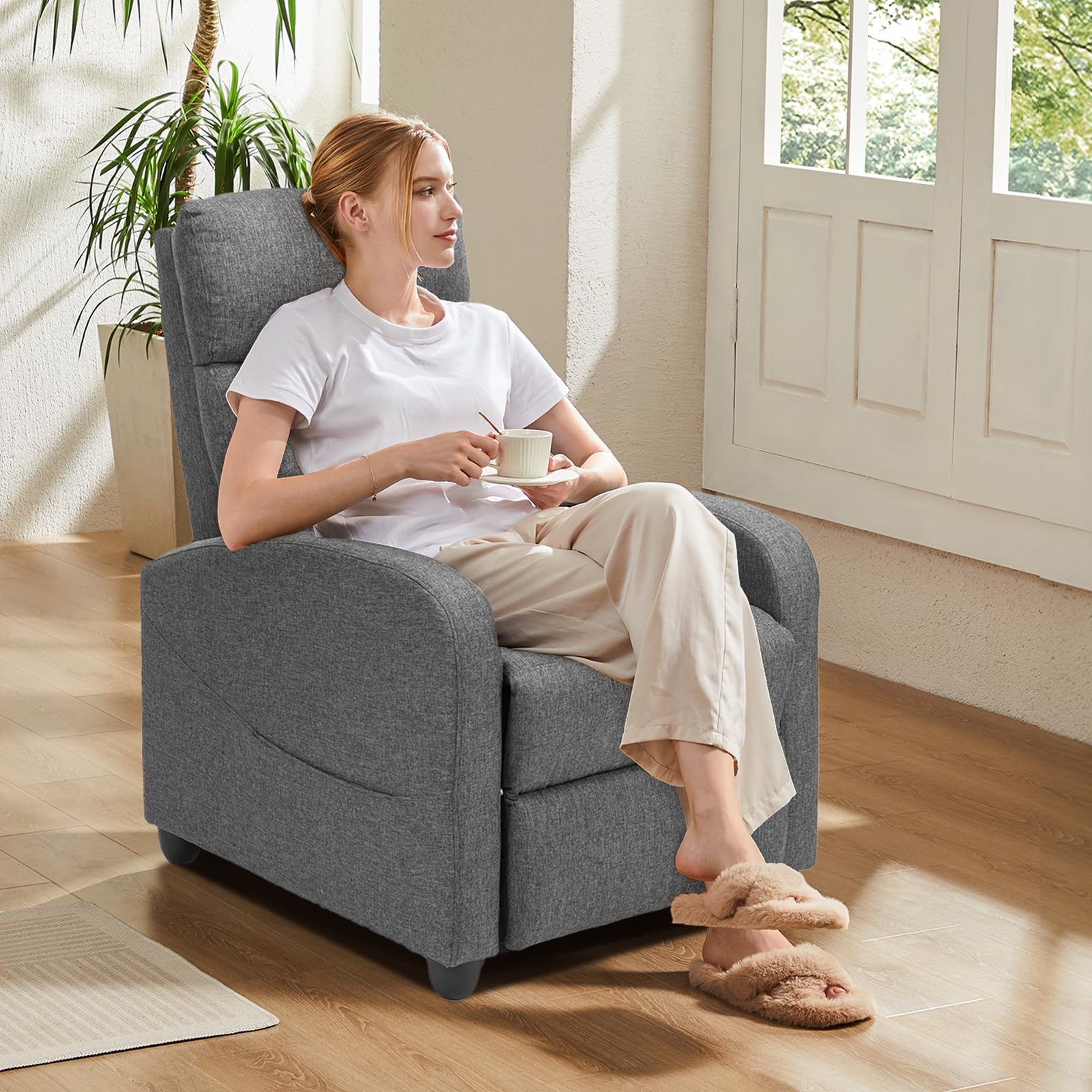 Sweetcrispy Massage Recliner Chair for Adults, Adjustable Home Theater Seating with Lumbar Support, Small Recliners for Small Spaces, Dark Grey