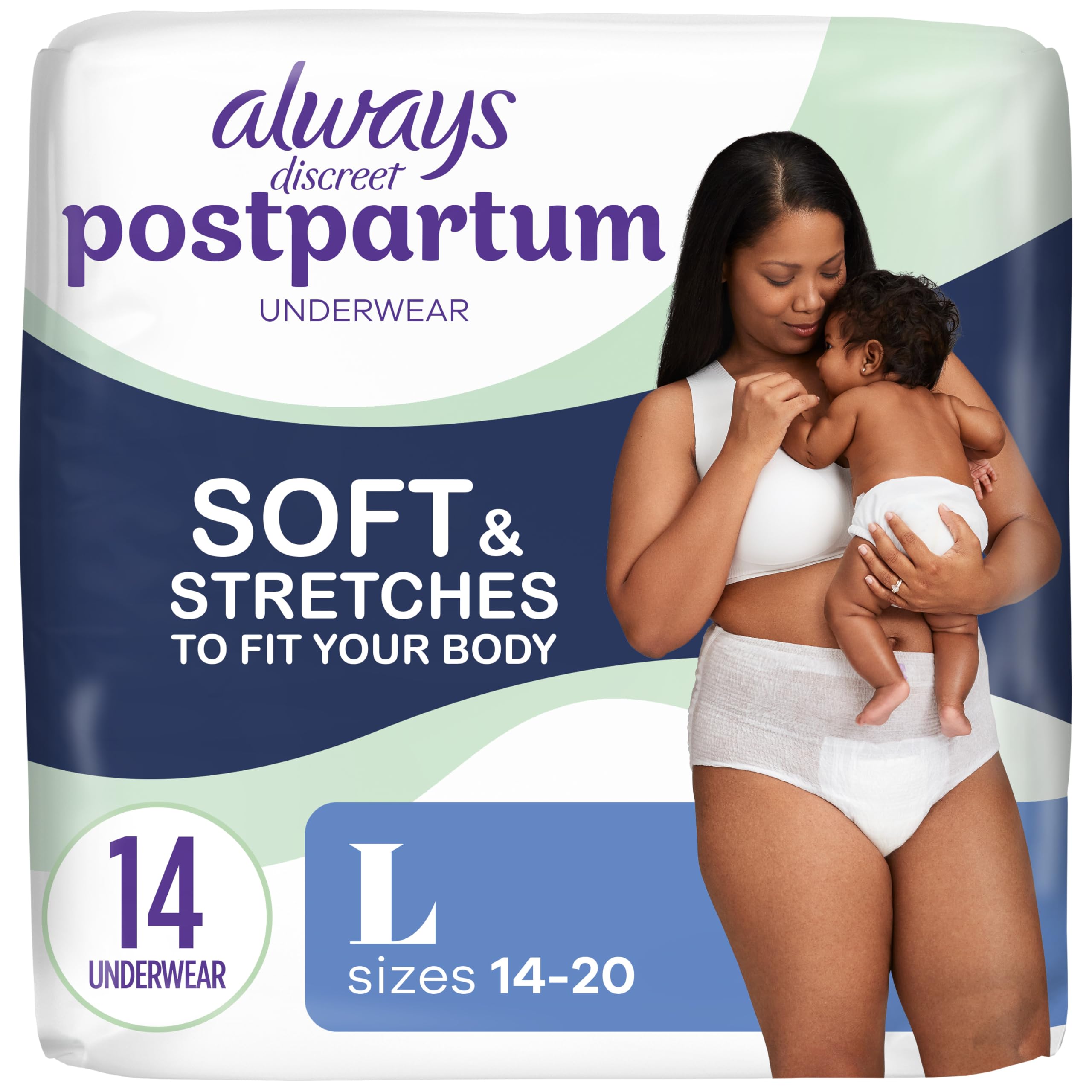 Always Discreet Postpartum and Adult Incontinence Underwear for Women, Large, Maximum Protection, 14 Count