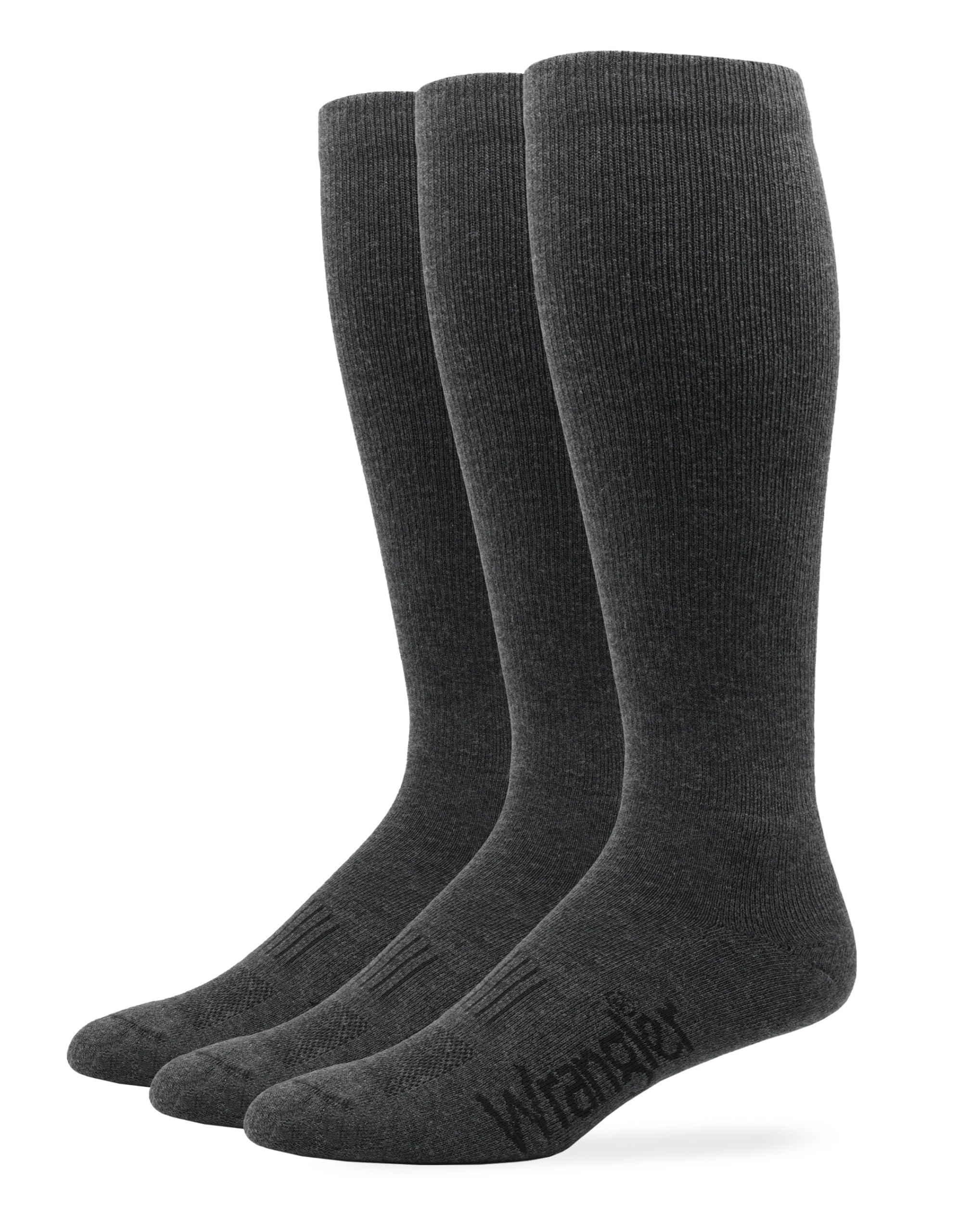 Wrangler Mens Ultra Dri Seamless Toe Western Boot Socks 3 Pair Pack (Charcoal, l)