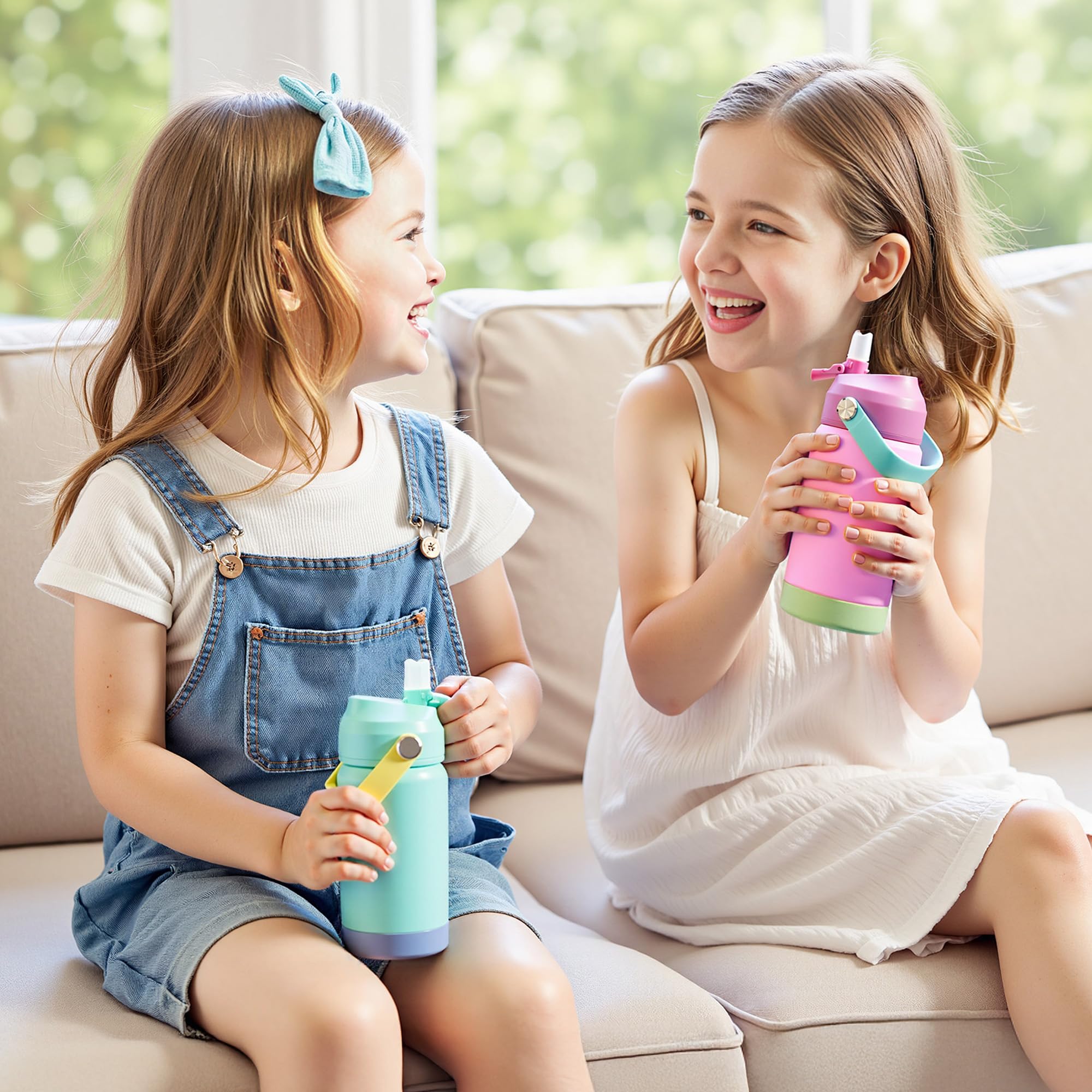 Kerilyn 12oz Kids Water Bottle, Stainless Steel Insulated Water Bottle For Kids, Toddler Cup With Straws Leak-proof, Kids Water Bottles For School Boys Girls, BPA Free, Blue