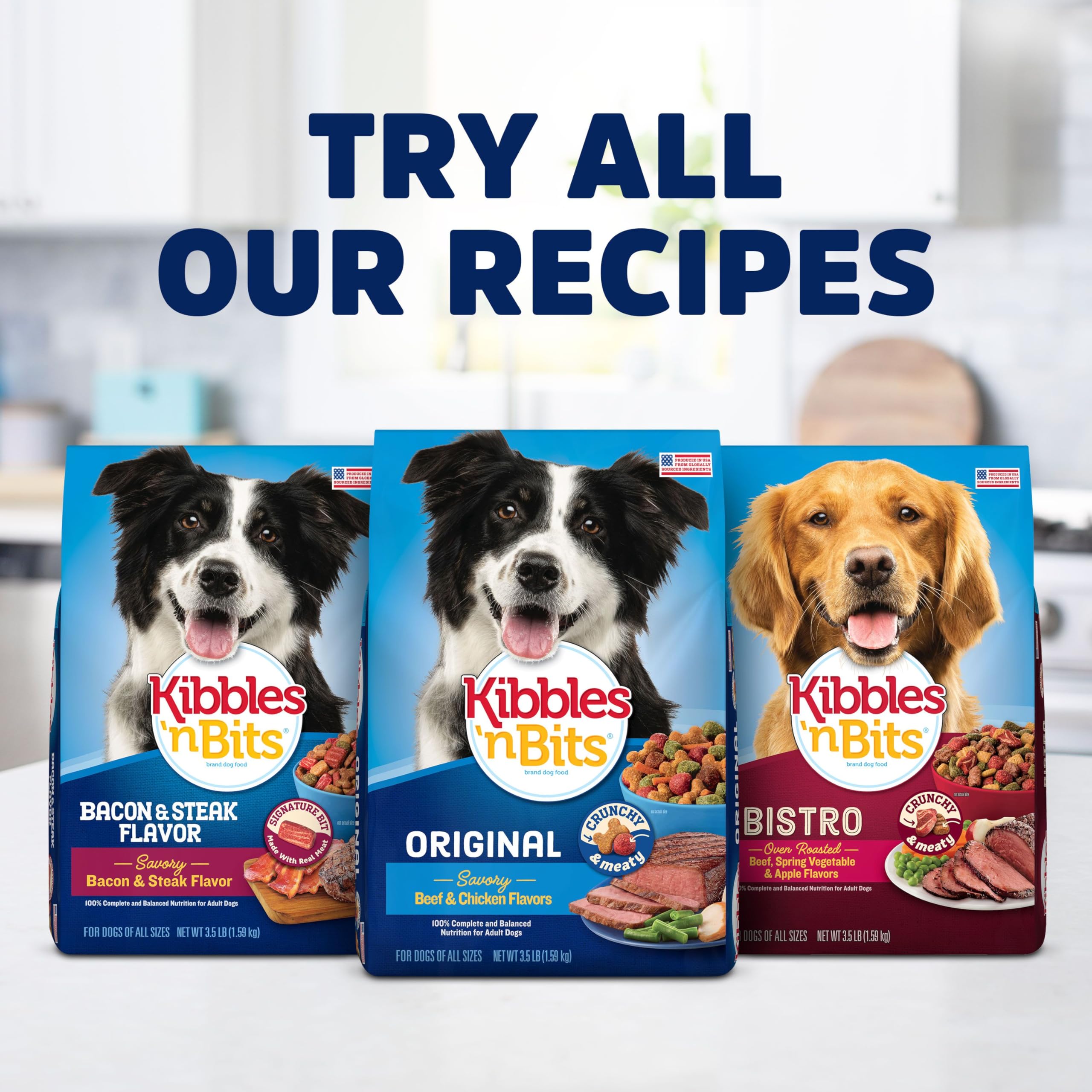 Kibbles 'n Bits Mini Bits Small Breed Dry Dog Food, Savory Bacon & Steak Flavor for Adult Dogs, 3.5 lb. Bag