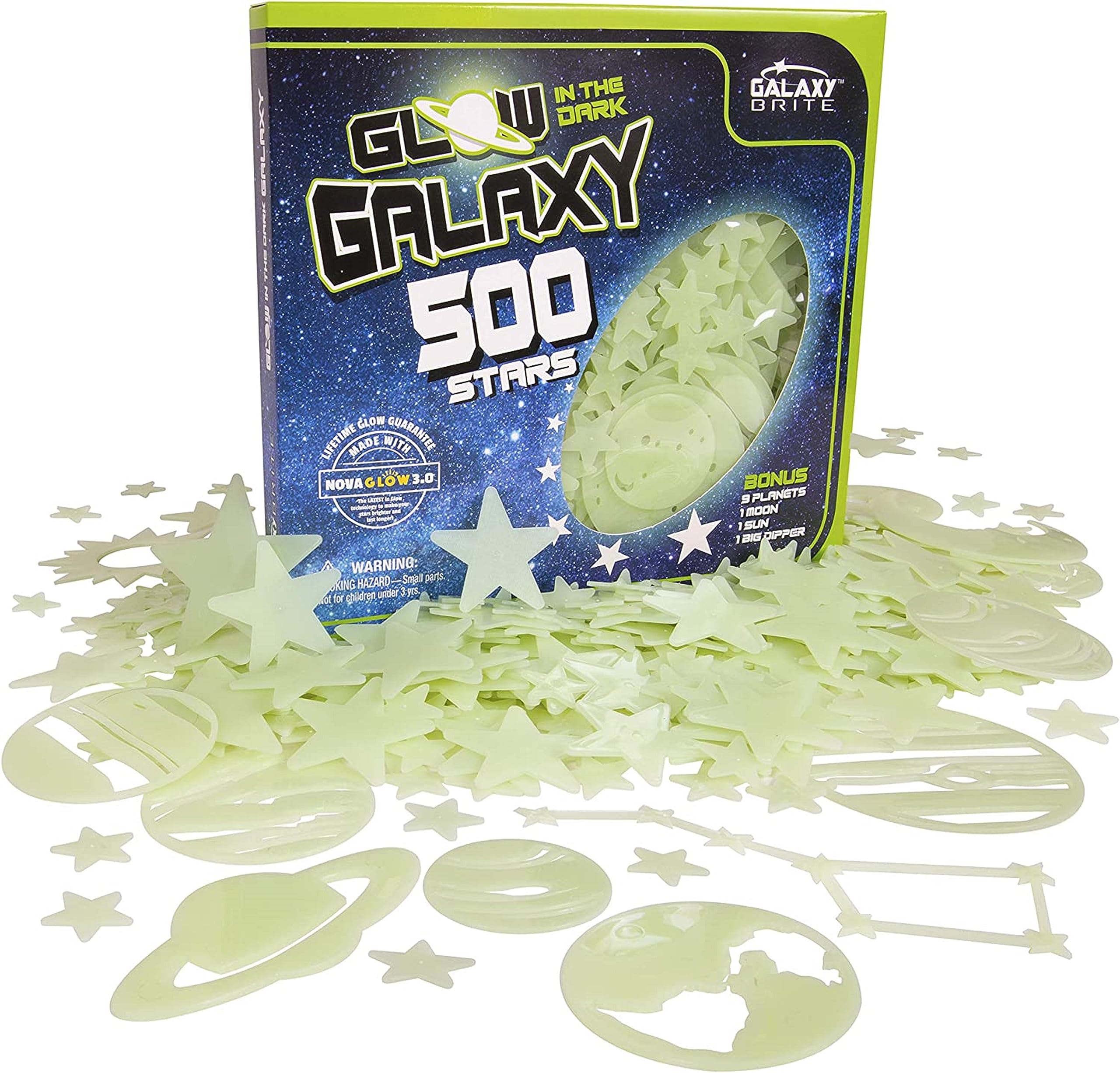 Im Dunkeln leuchtende Sterne für die Decke, 500 Stück, größte Auswahl an Decken-Leuchtsternen inklusive Jumbo-Sonne, allen 9 Planeten, Bonus-Mond und dem gesamten Sternbild Großer Wagen und vielem mehr! Nikolausgeschenke