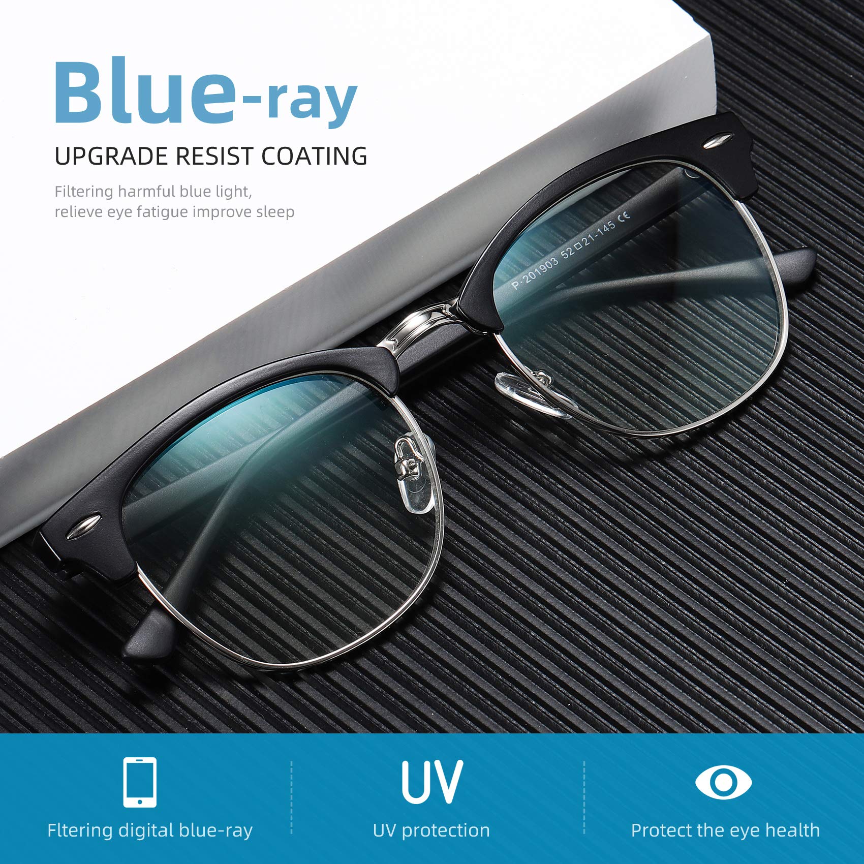 AOMASTE Blue Light Blocking Glasses Vintage Half Frame UV Clear Lens Anti Eyestrain Computer Gaming Glasses for Women Men