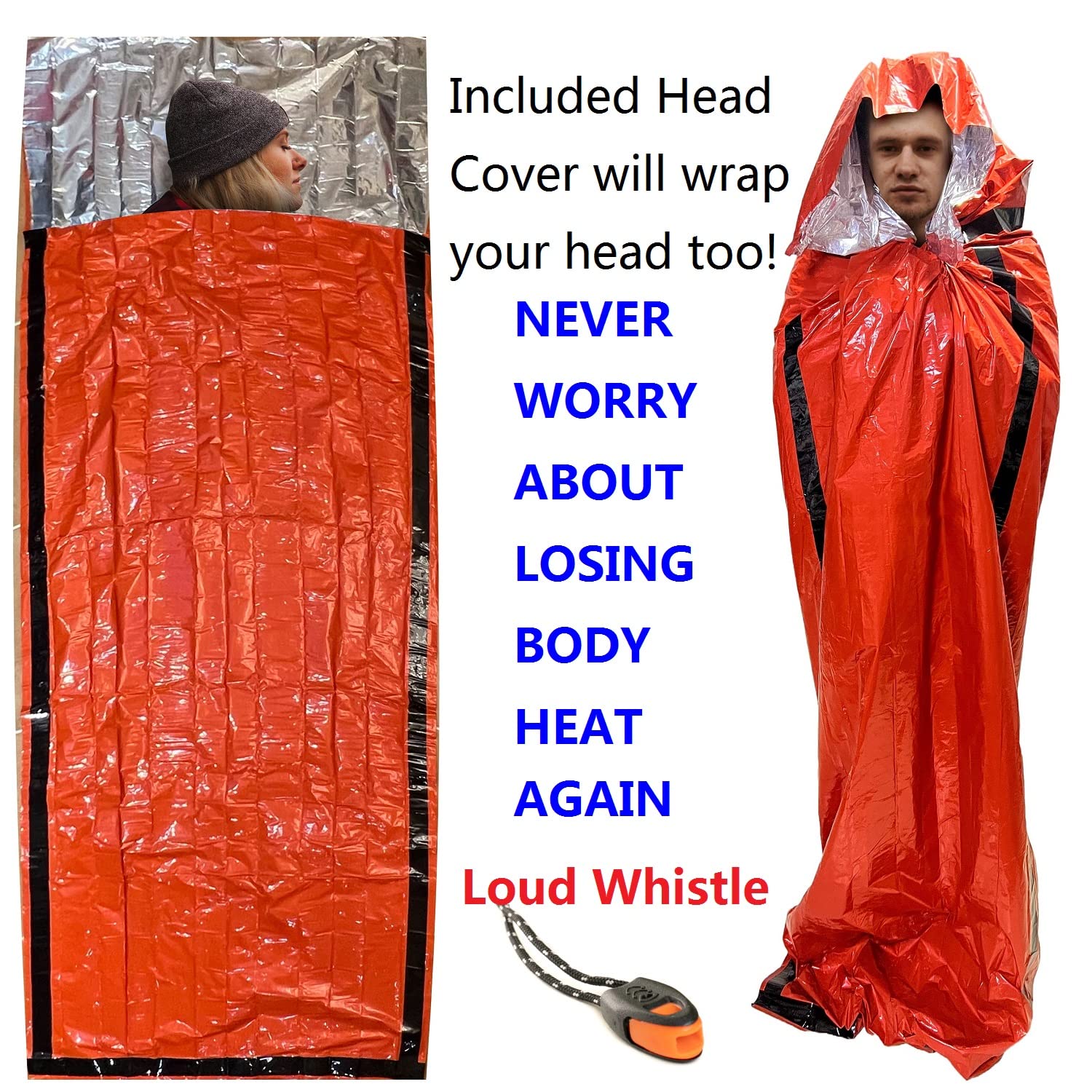 Portable Emergency Blanket & Bivvy Sack Thermal Sleeping Bag - 2 Pack