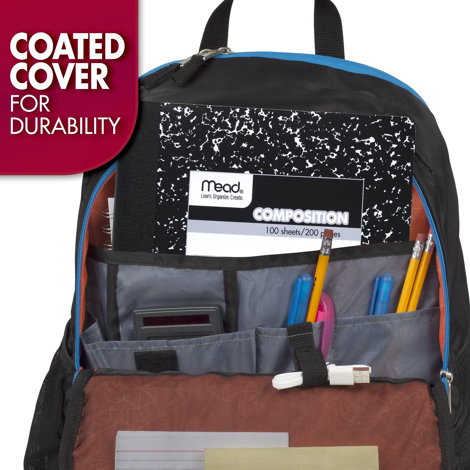 Mead Composition Notebook, 3 Pack, Wide Ruled Paper, 7-1/2" x 9-3/4", 100 Sheets per Comp Book, Black Marble (38301)