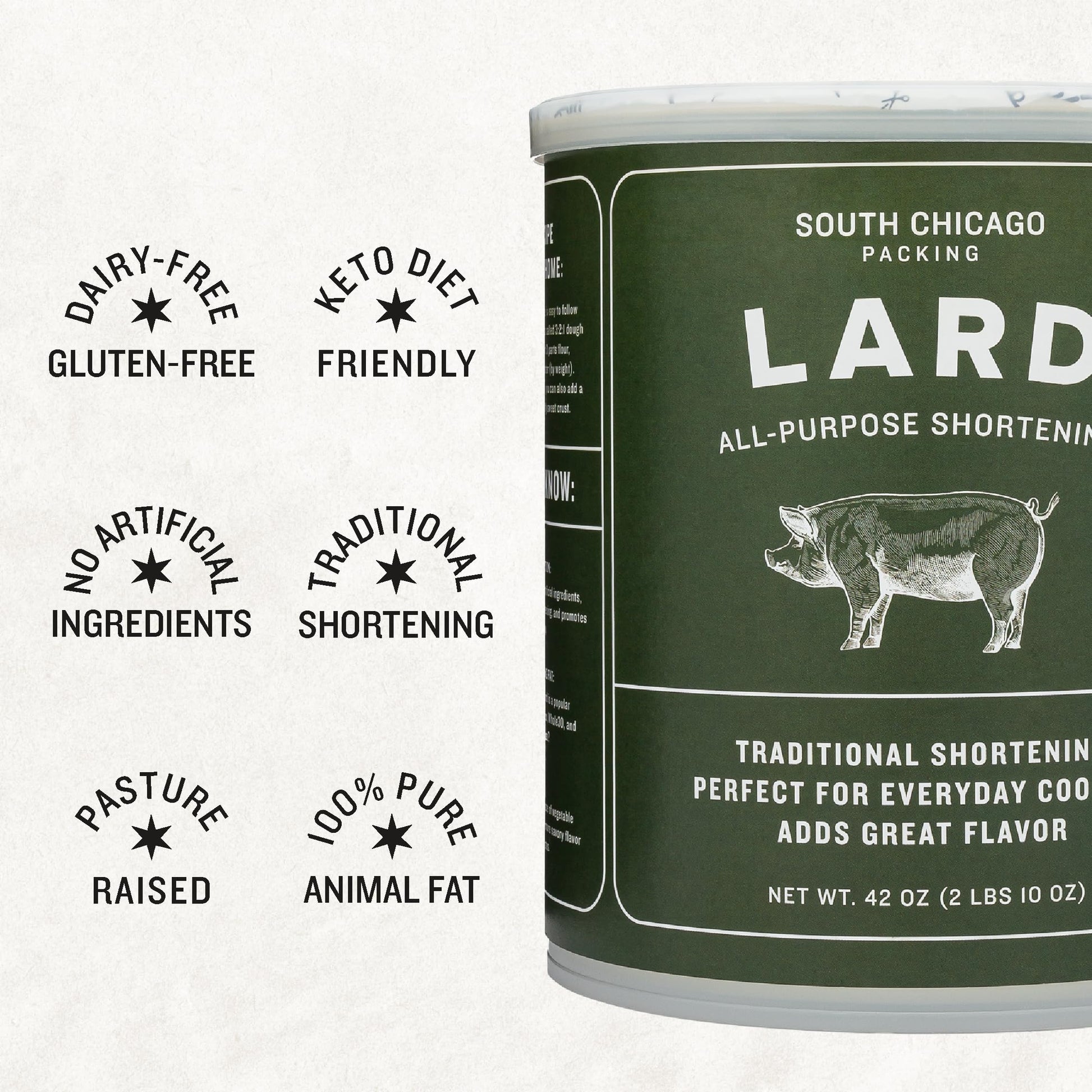 South Chicago Packing Traditonal LARD Shortening, 42 Ounces, Specialty Baking Shortening and Cooking Fat