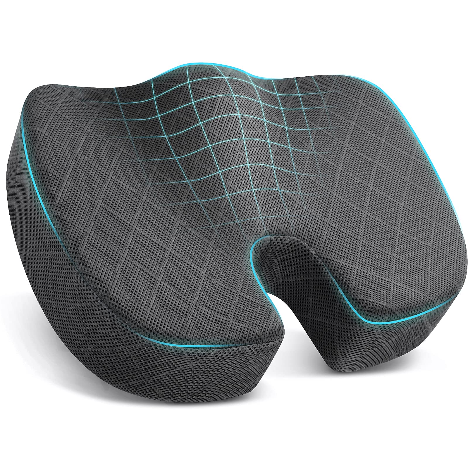 TushGuard Sitzkissen – Memory Foam Kissen für Bürostuhl, Autositz, Flugzeug, Tribüne – Ischias-, Hüft- & Steißbeinschmerzlinderung Schreibtischstuhl-Kissen für langes Sitzen im Büro, Autofahrer