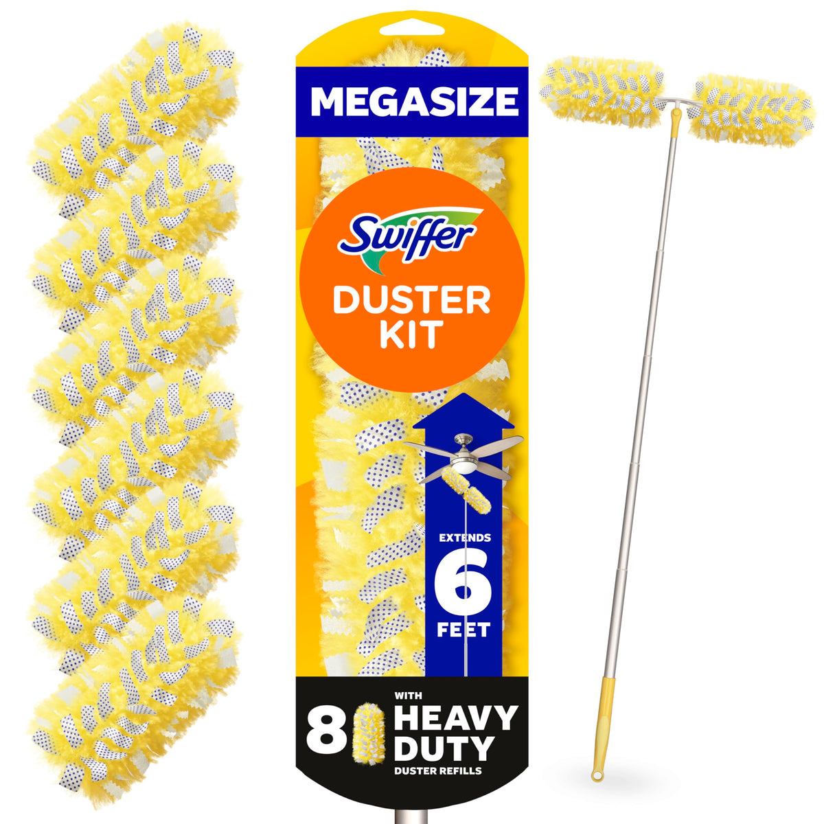 Swiffer Duster Kit with 6 ft Super Extendable Handle, Heavy Duty Starter Kit with 8 Refills