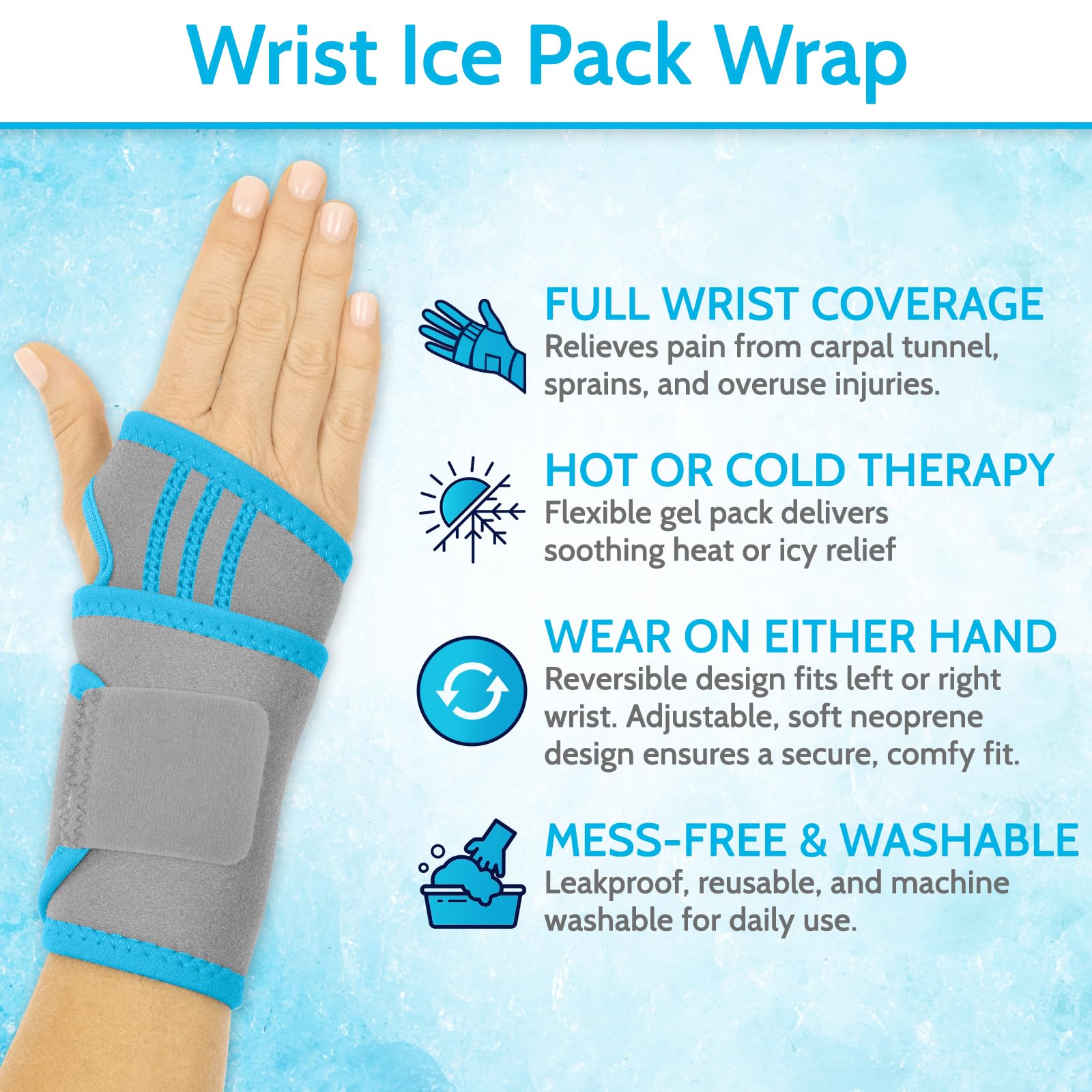Arctic Flex Wrist Ice Pack Wrap - Refreezable Gel Compression Support - Flexible Hot & Cold Brace for Injuries, Rheumatoid, Tendinitis, Swelling & Carpal Tunnel - Reusable for Pain & Muscle Therapy