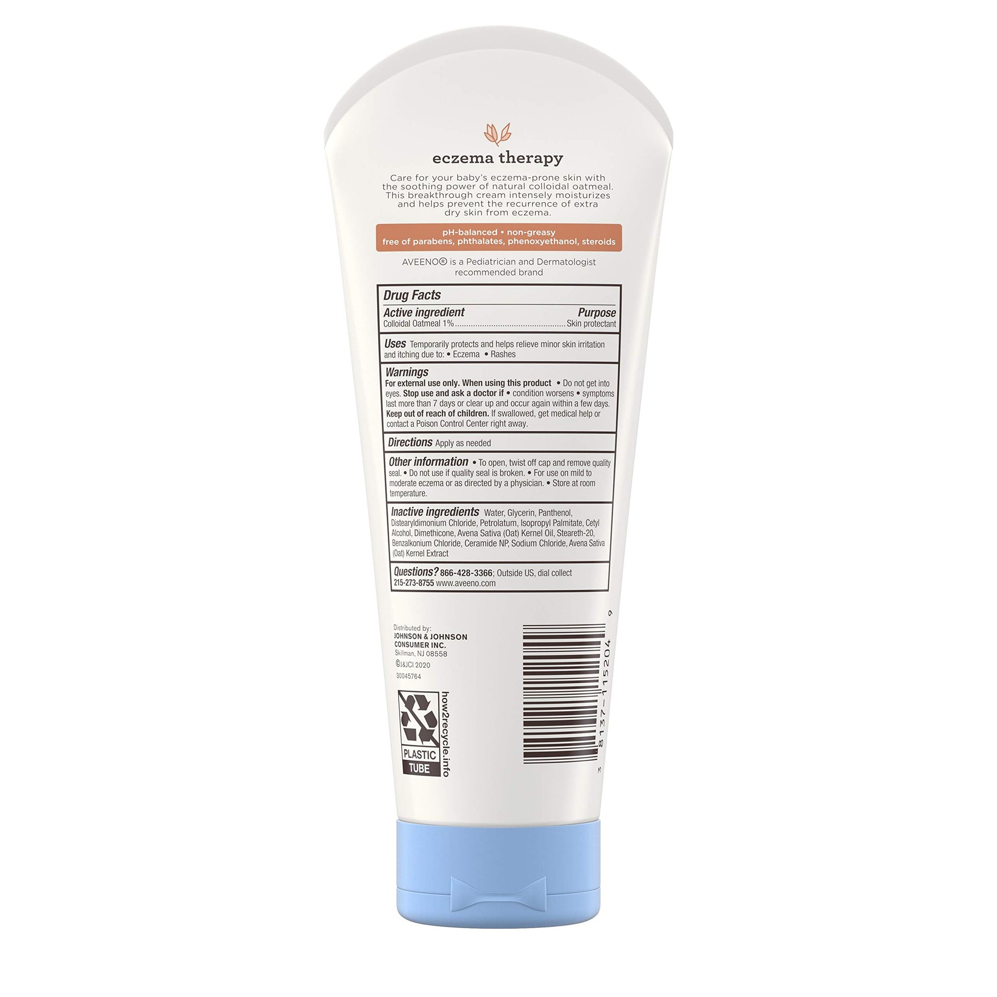 Aveeno Baby Eczema Therapy Moisturizing Cream, Natural Colloidal Oatmeal & Vitamin B5, Baby Eczema Cream for Dry, Itchy, Irritated Skin Due to Eczema, Paraben- & Steroid-Free, 7.3 oz