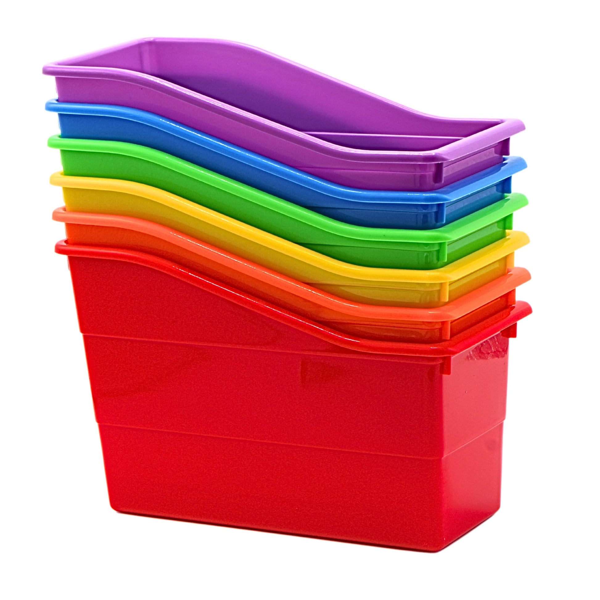 4E's Novelty 6 Durable Book and Binder Holder, Files Book Bins for Classroom, Plastic Vertical Storage Book Organizer Folder Office Classroom Organization Containers Supplies (Rainbow)