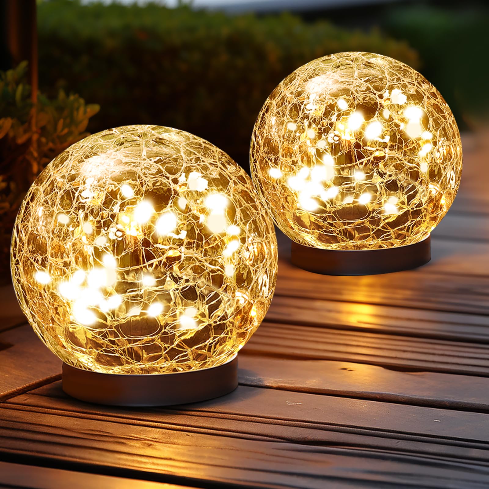JKIMK Solar-Kugelleuchten für draußen wasserdicht – Solarkugeln für den Garten – Glaskugel mit Sprungmuster für draußen – Solarkugeln für draußen – Außendekoration für Terrasse und Garten, Rasen, Hinterhof