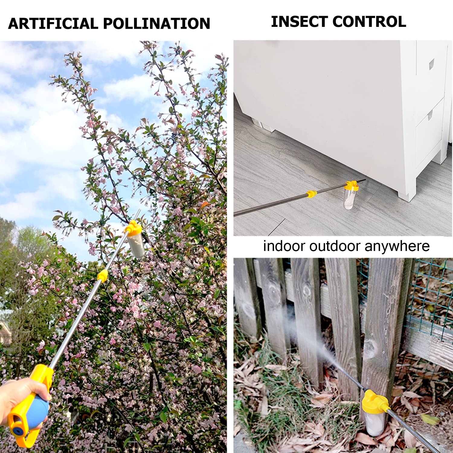 SUNYAY Diatomaceous Earth Powder Duster Multi-Purpose Powder Sprayer Indoor and Outdoor with Length Adjustable from 12" to 42"