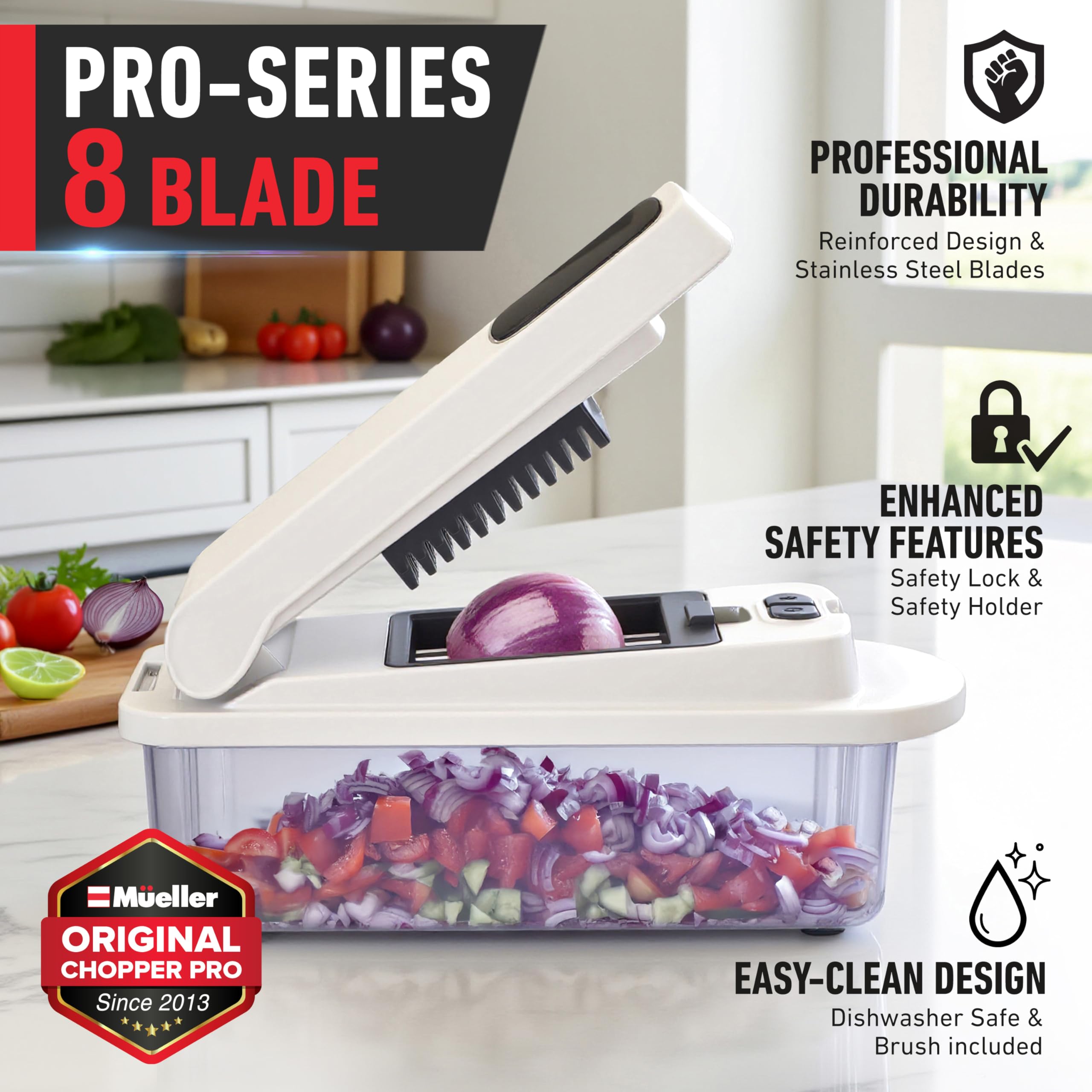 Mueller The Real Original Pro Chopper since 2013 Vegetable Chopper Mandoline Slicer, 8 Blade Food Veggie Chopper Onion Vegetable Cutter with Container, Kitchen Gadgets & Essentials, (10 in 1)