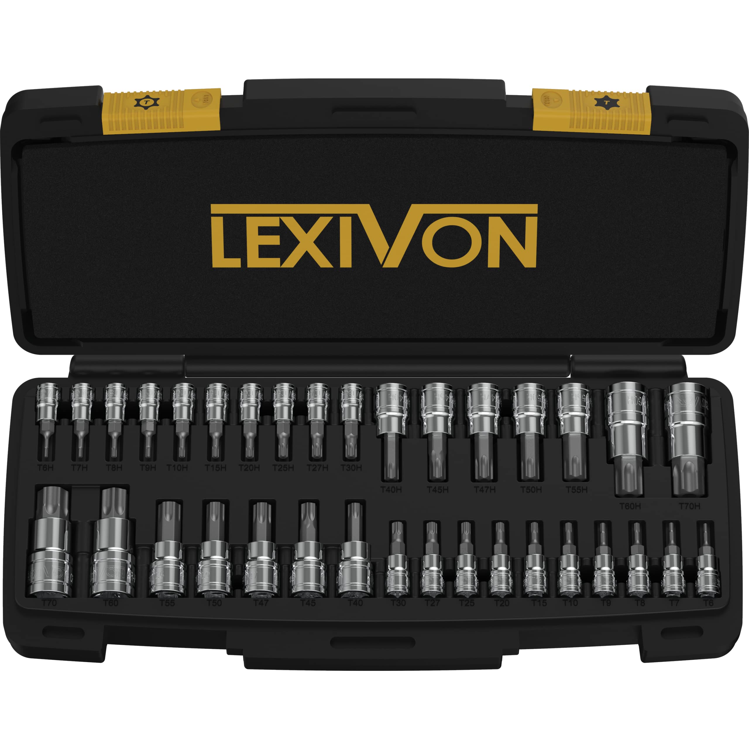 LEXIVON Master TORX Bit-Satz, Premium S2 legierter Stahl | Komplett 34-teilig, massiver Stern & manipulationssicher T6 ~ T70 | Verbesserter Aufbewahrungskoffer (LX-149)