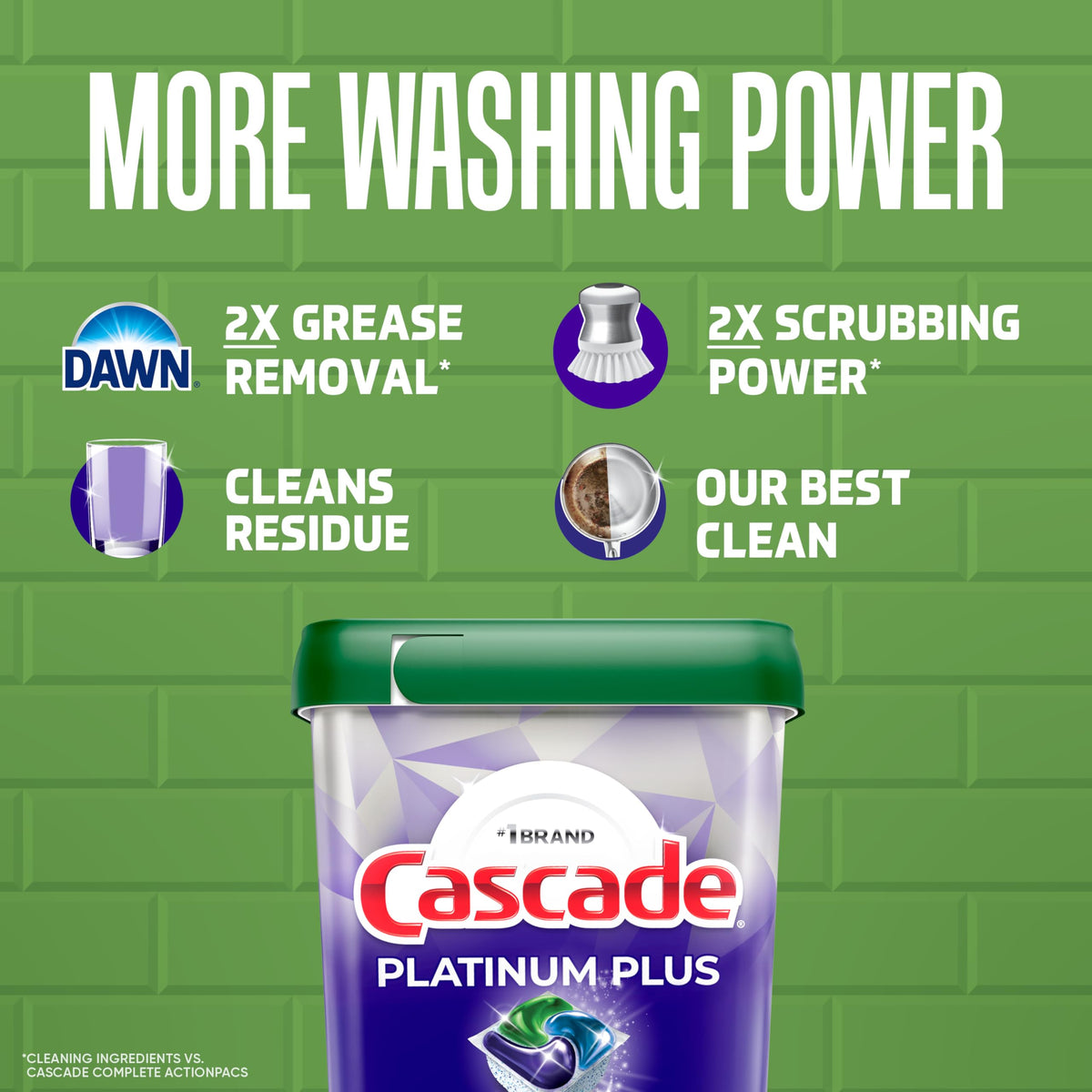 Cascade Platinum Plus Dishwasher Pods, Dishwasher Detergent, Dish Detergent Soap, Fresh, 57 Count