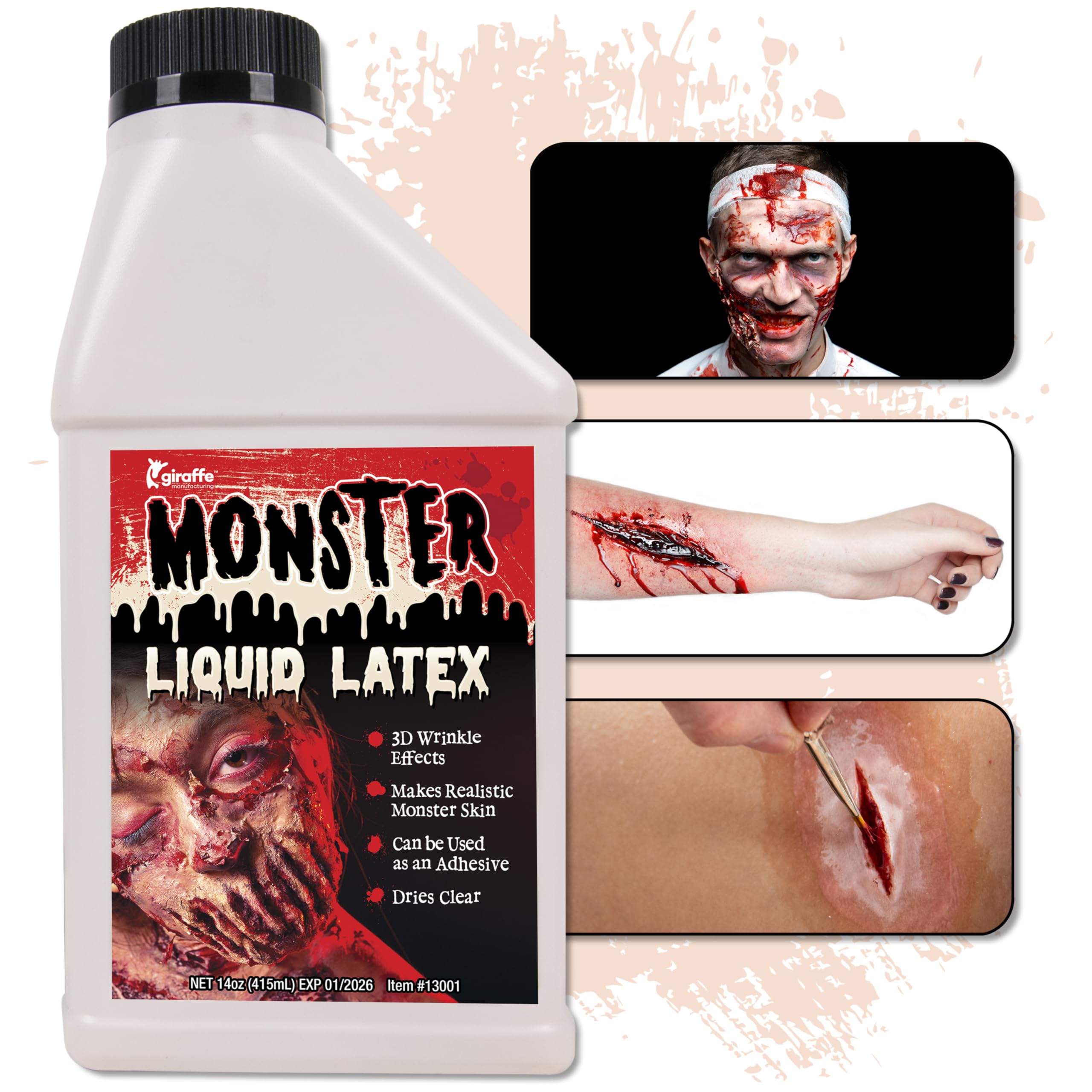 KANGAROO Professional Grade Liquid Latex SFX Makeup Prosthetics 14 oz - Body Paint Special Effects for Halloween, Cosplay, Theater & Film - Creates Fake Scars, Wounds, Zombie Makeup Skin