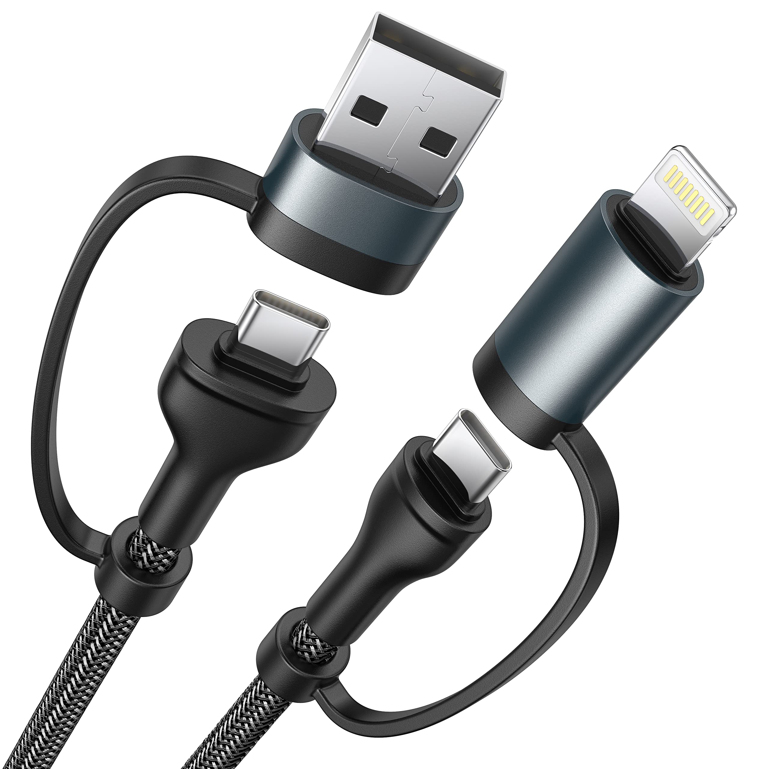 4 in 1 Charging Cable, USB C Lightning Adapter USB C to USB C 60W PD [Fast Charging & Data Sync] 4 in 1 Multi Charger for iPhone 16 15 14 13 12,MacBook Pro 2023 iPad mini 6/Pro,Samsung Galaxy S22 S21