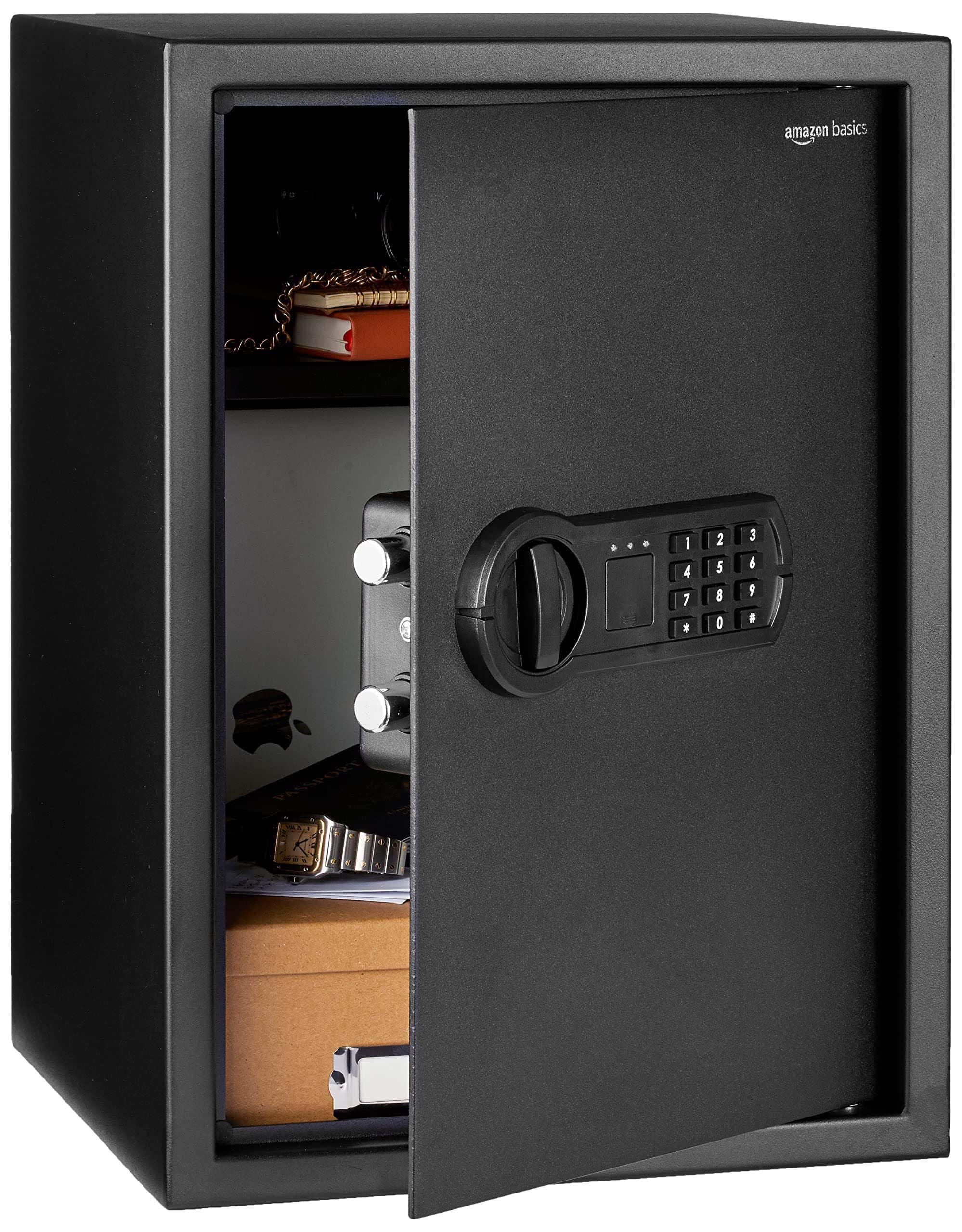 Amazon Basics Elektronischer Stahlsafe für zu Hause mit programmierbarem Tastaturschloss für Dokumente, Schmuck, Wertsachen, 51 Liter, Schwarz, 35 cm B x 33 cm T x 50 cm H